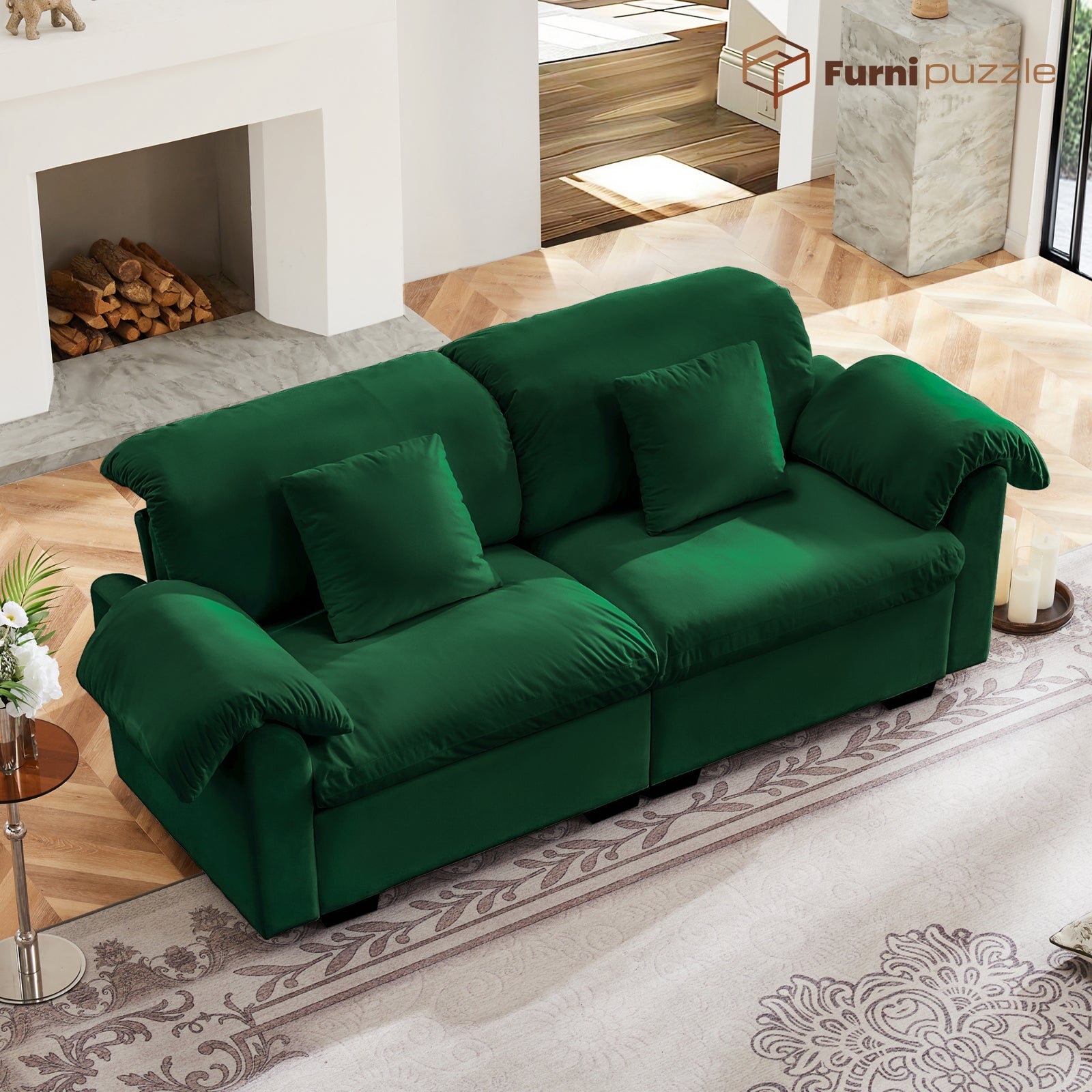 Furnipuzzle Velvet Armless Modular Sofa with Storage and Ottoman