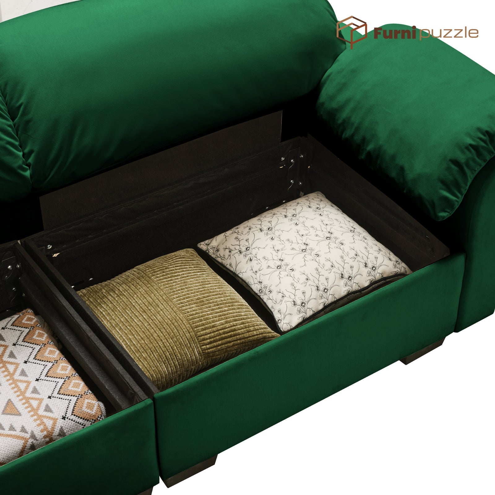 Furnipuzzle Velvet Armless Modular Sofa with Storage and Ottoman