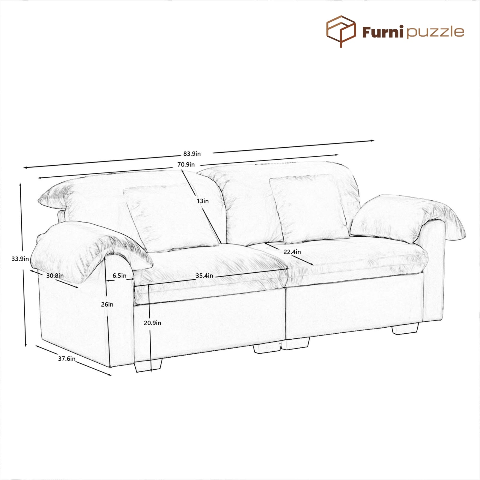 Furnipuzzle Velvet Armless Modular Sofa with Storage and Ottoman
