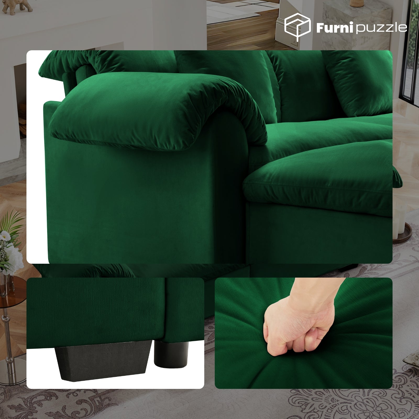 Furnipuzzle Velvet Armless Modular Sofa with Storage and Ottoman