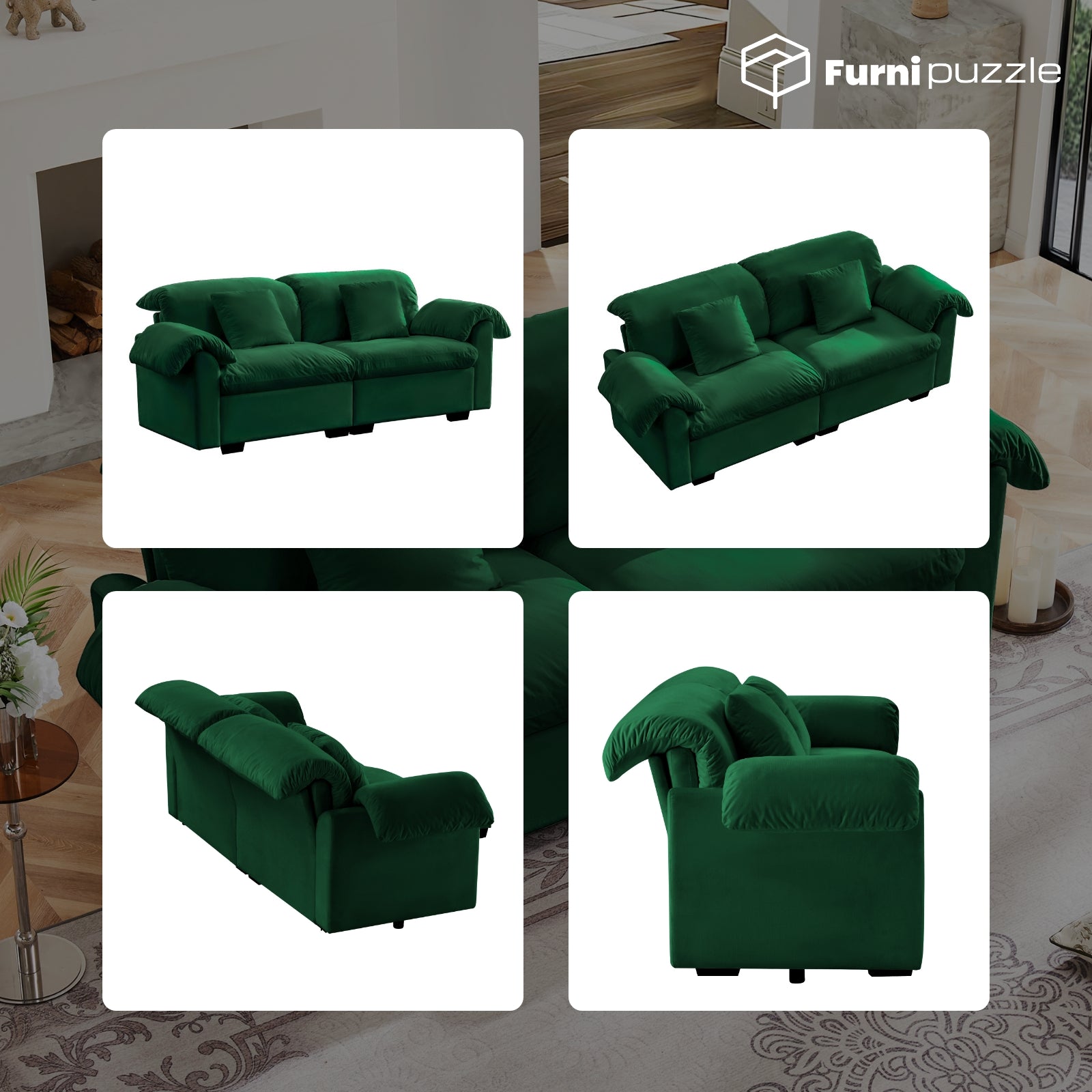 Furnipuzzle Velvet Armless Modular Sofa with Storage and Ottoman
