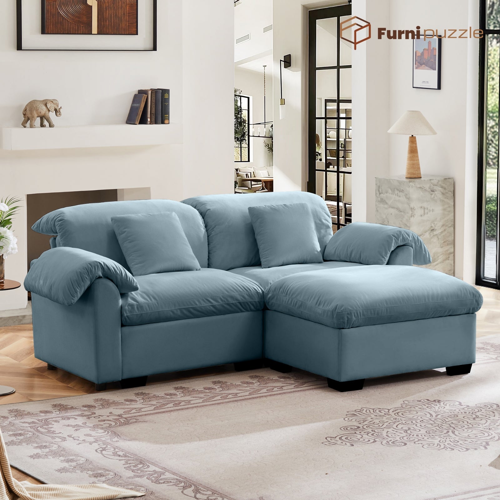 Furnipuzzle Velvet Armless Modular Sofa with Storage and Ottoman