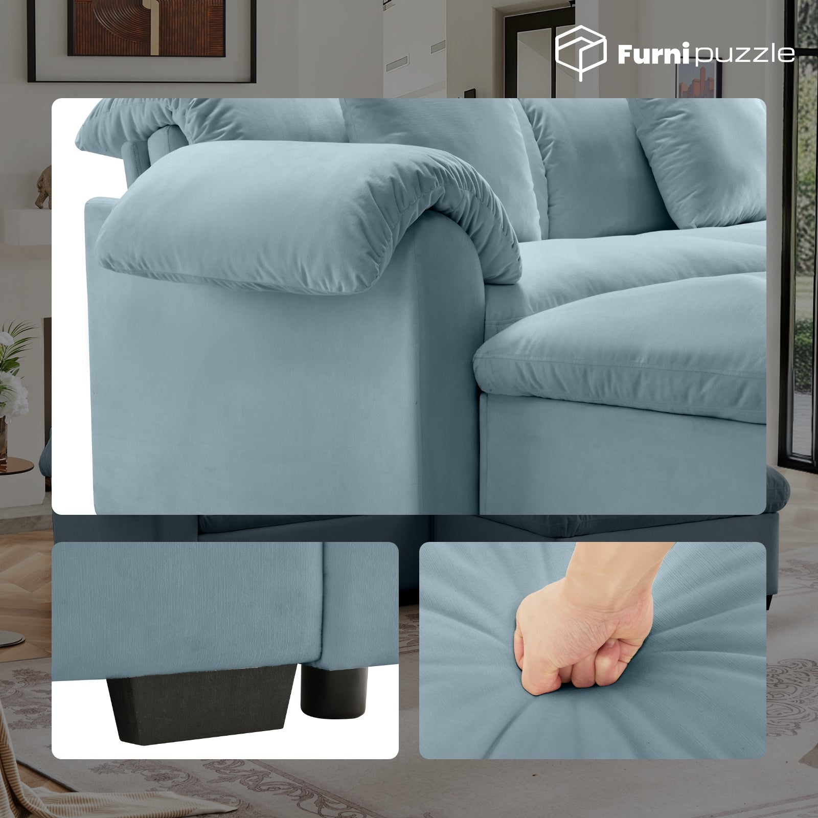 Furnipuzzle Velvet Armless Modular Sofa with Storage and Ottoman