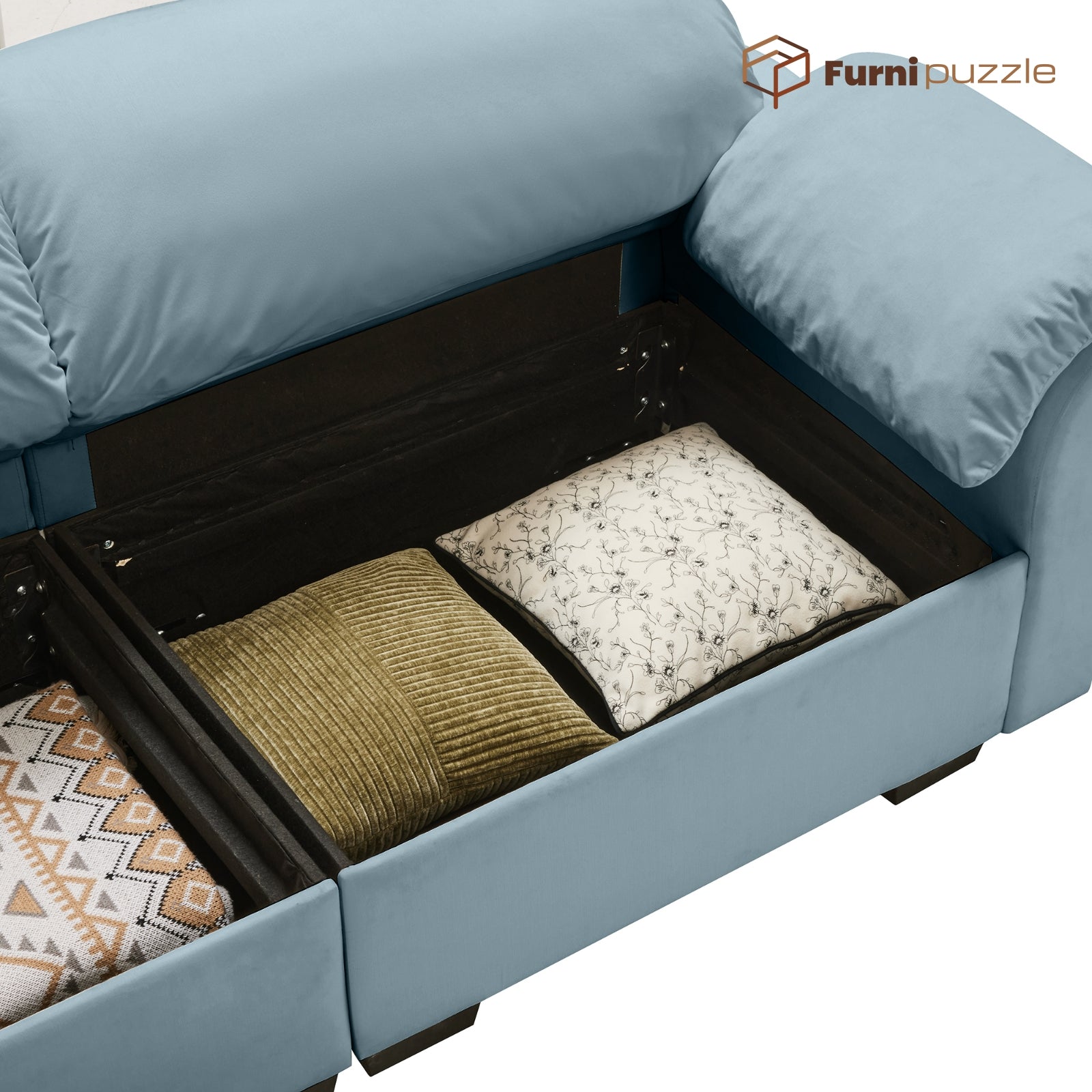 Furnipuzzle Velvet Armless Modular Sofa with Storage and Ottoman