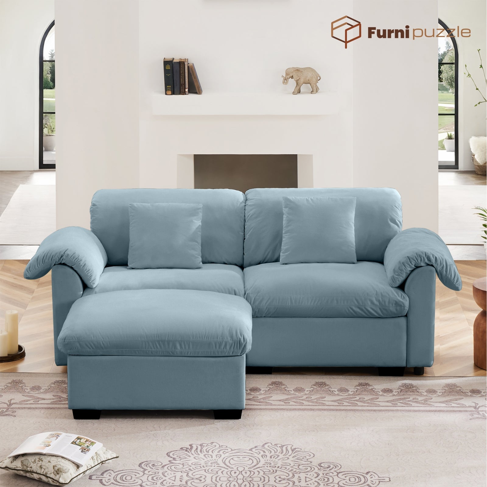 Furnipuzzle Velvet Armless Modular Sofa with Storage and Ottoman