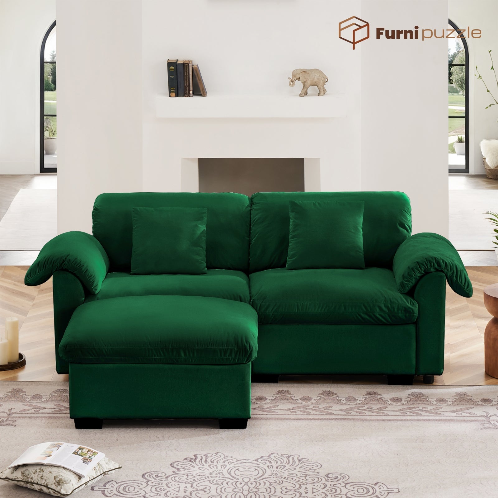 Furnipuzzle Velvet Armless Modular Sofa with Storage and Ottoman