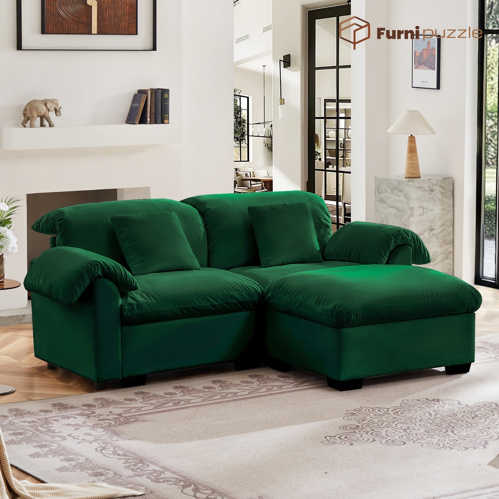 Furnipuzzle Velvet Armless Modular Sofa with Storage and Ottoman