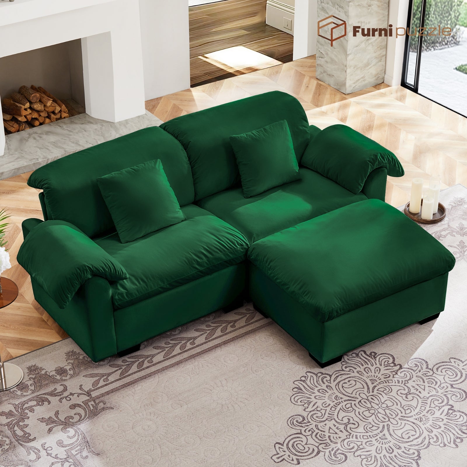 Furnipuzzle Velvet Armless Modular Sofa with Storage and Ottoman