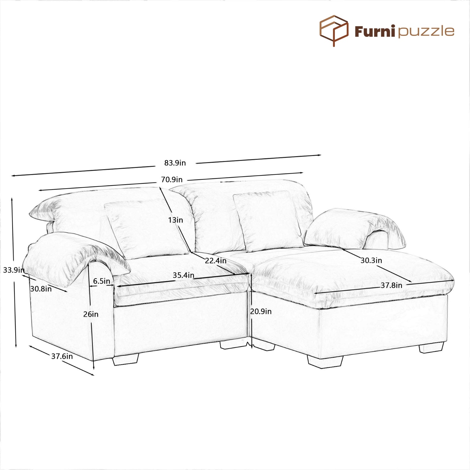 Furnipuzzle Velvet Armless Modular Sofa with Storage and Ottoman