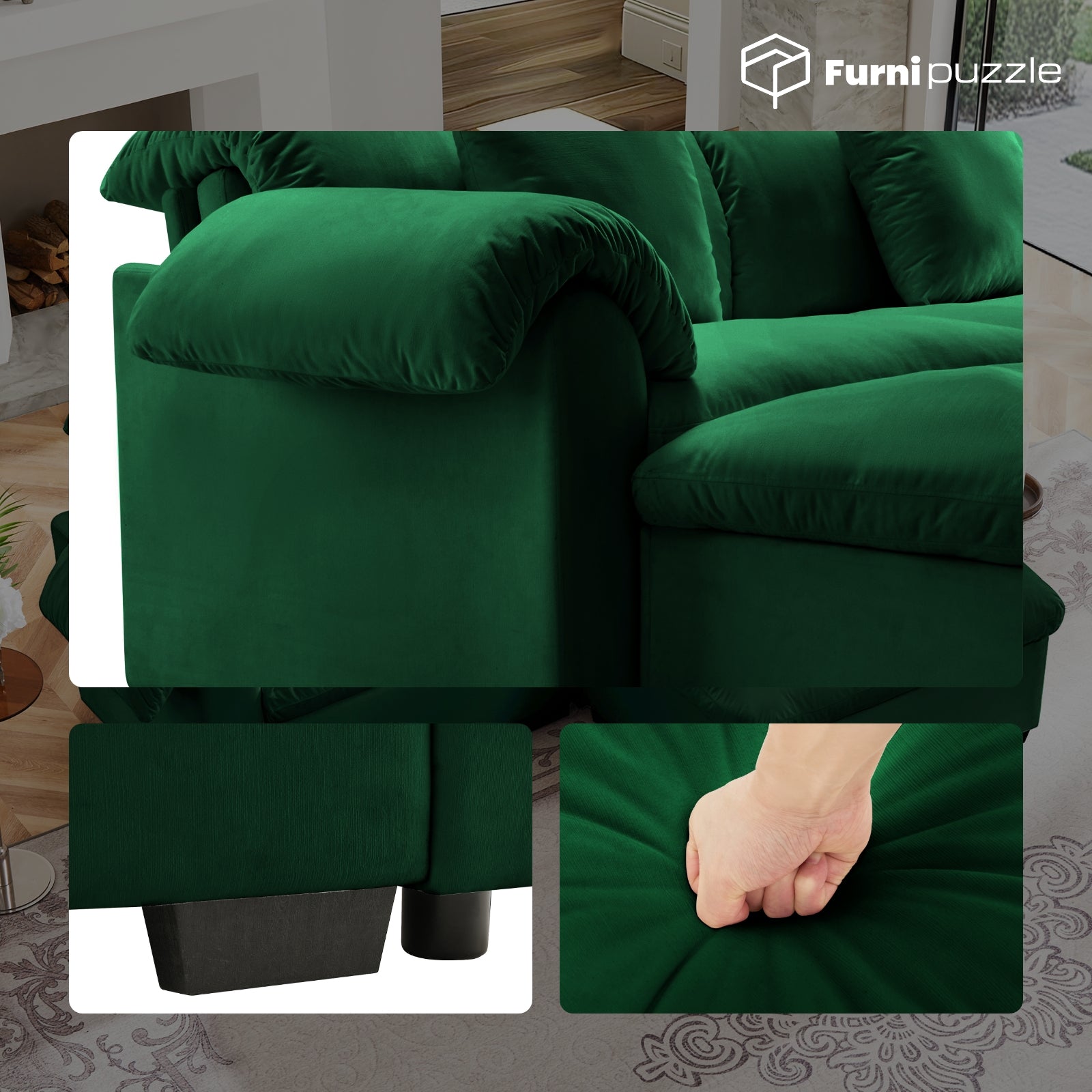 Furnipuzzle Velvet Armless Modular Sofa with Storage and Ottoman