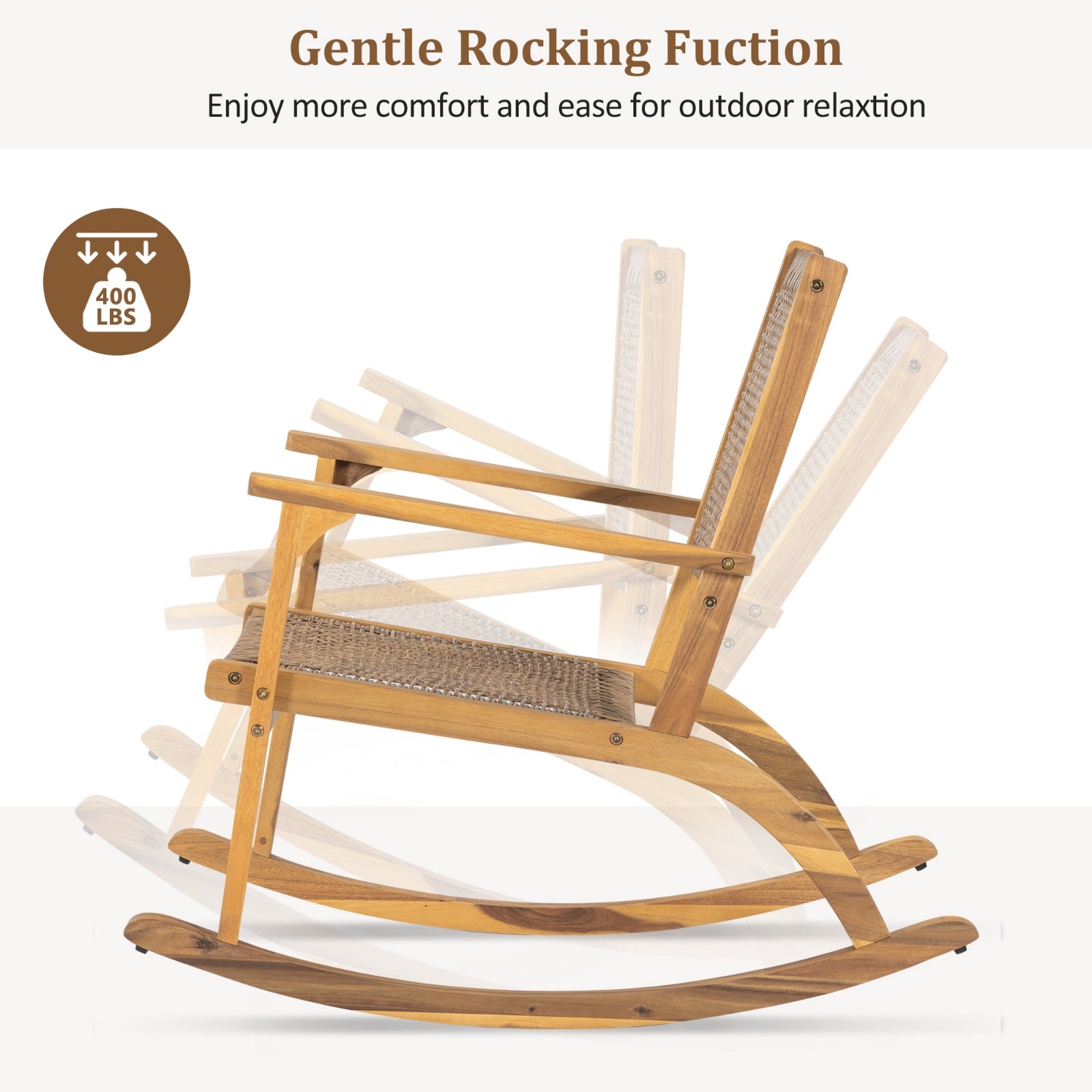 Furnipuzzle Patio Rocking Chair Set of 2 with Wicker Rattan Seat & Backrest