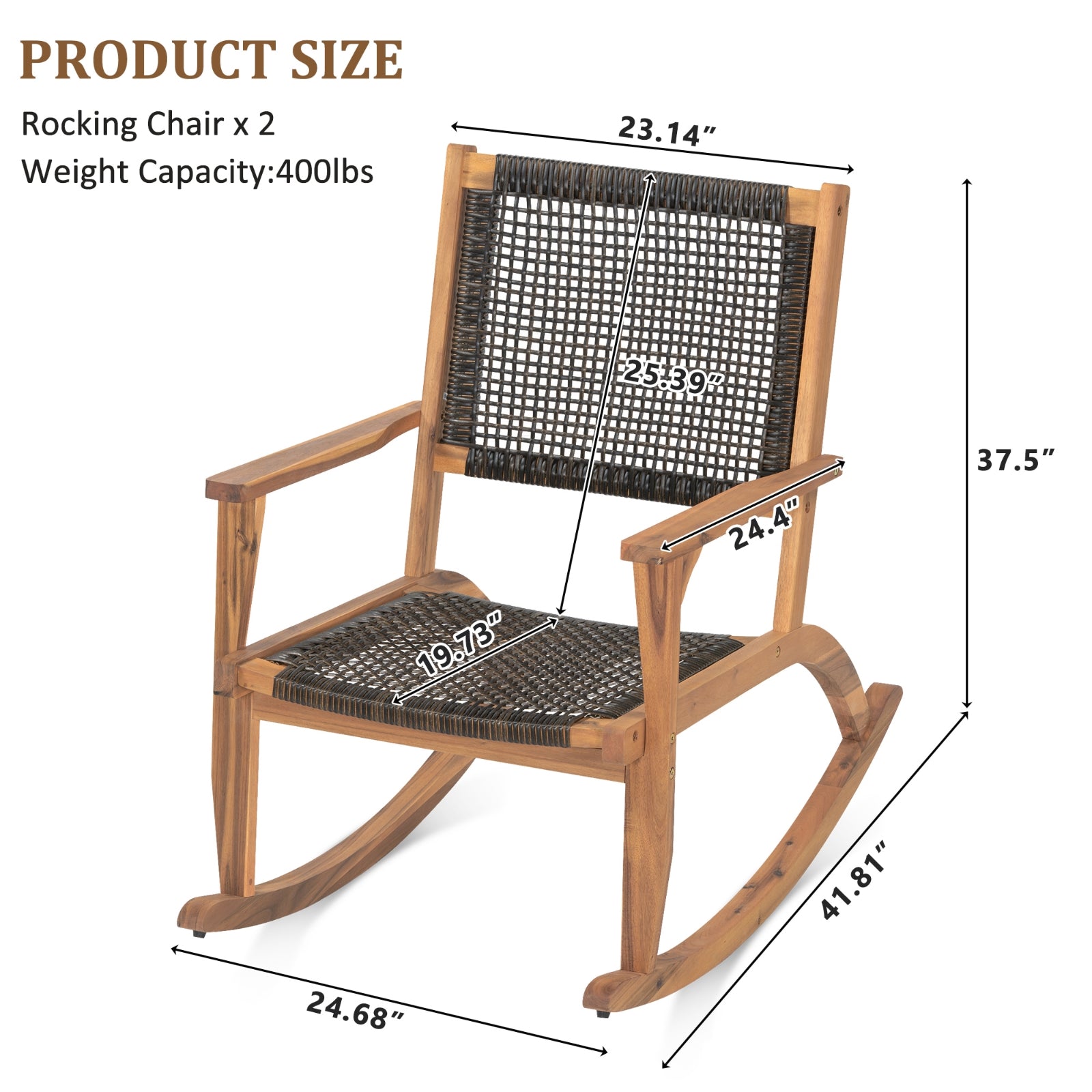 Furnipuzzle Patio Rocking Chair Set of 2 with Wicker Rattan Seat & Backrest