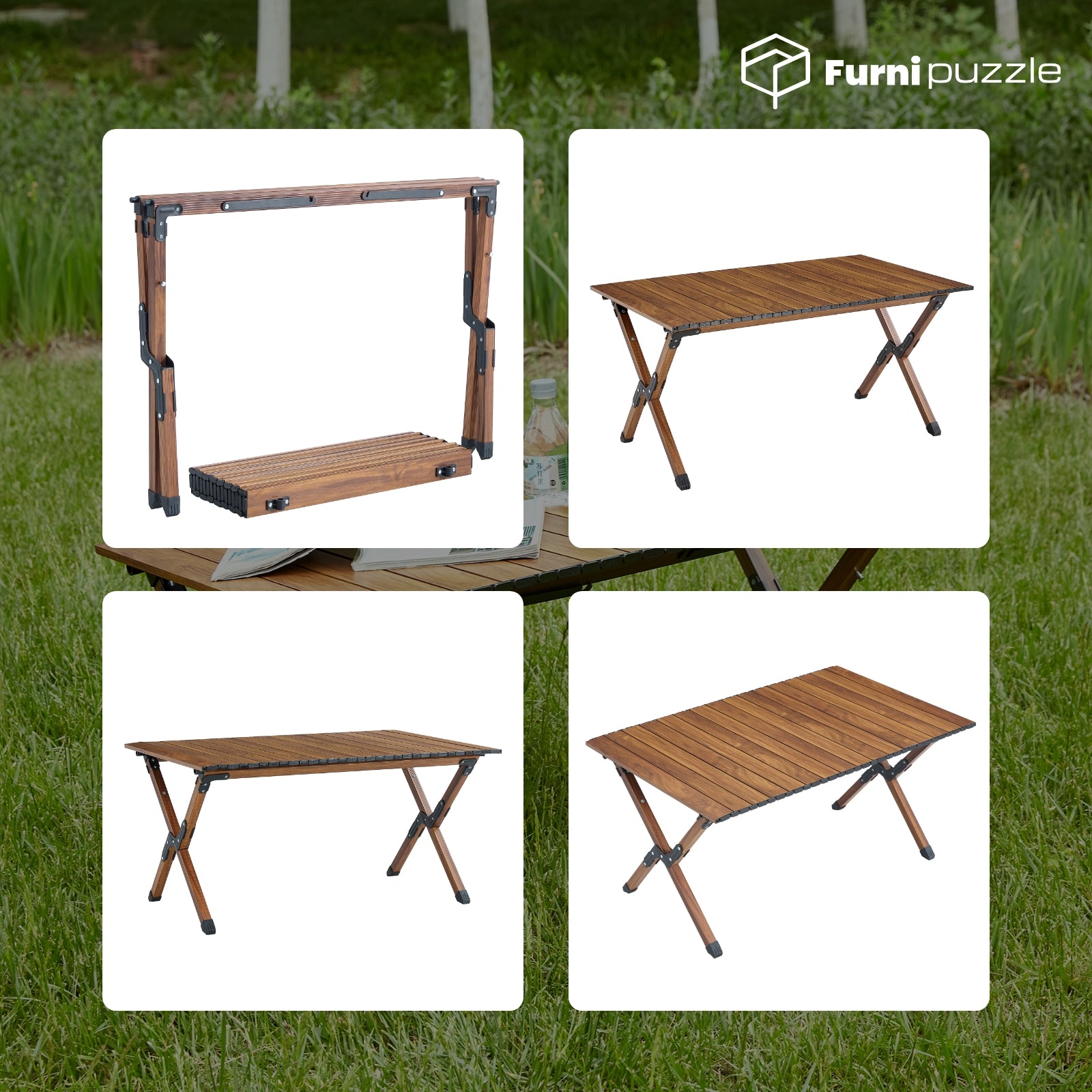 Furnipuzzle Folding Picnic Table Picnic Aluminum Portable Outdoor Table