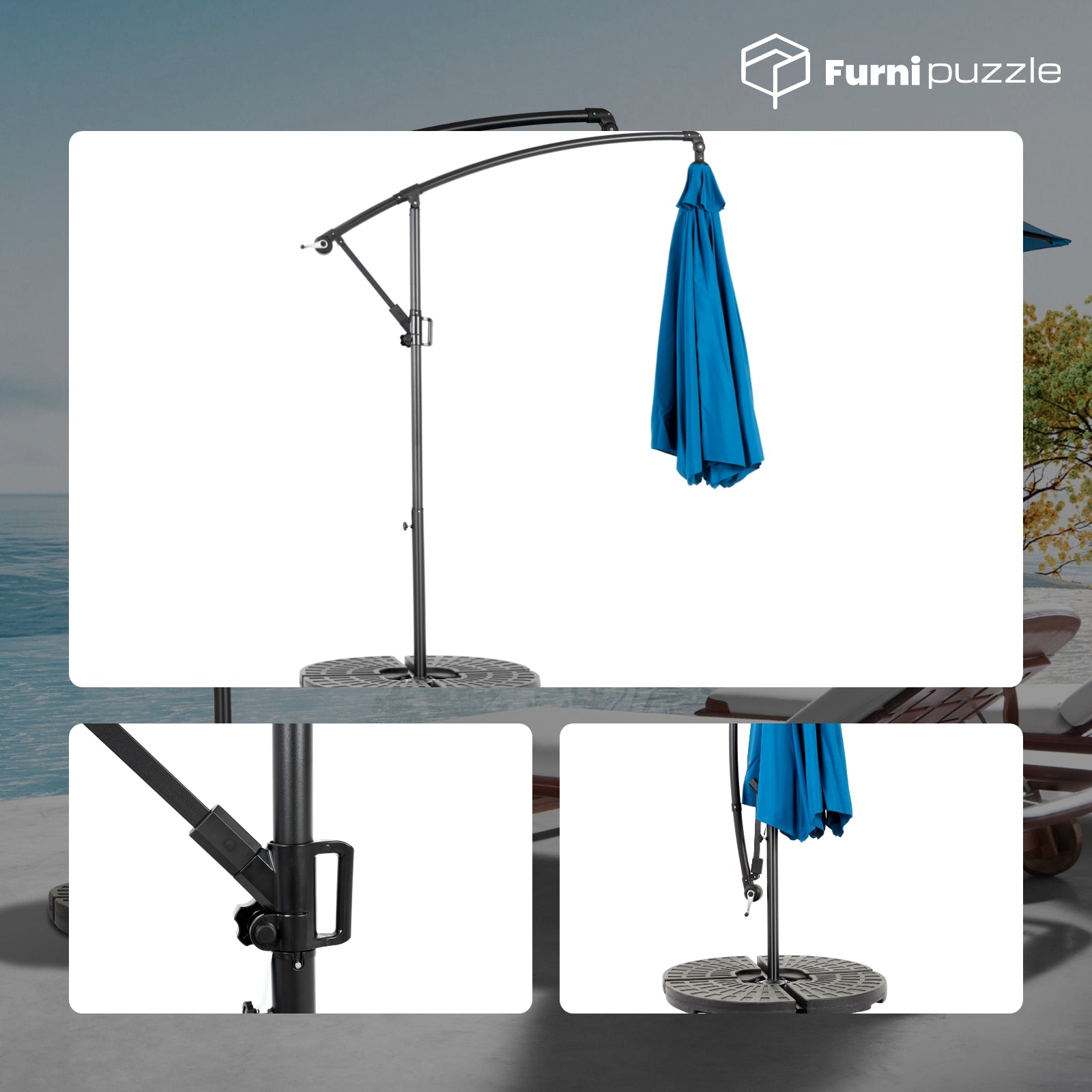 Furnipuzzle Patio Offset Umbrella Hanging Cantilever Umbrella