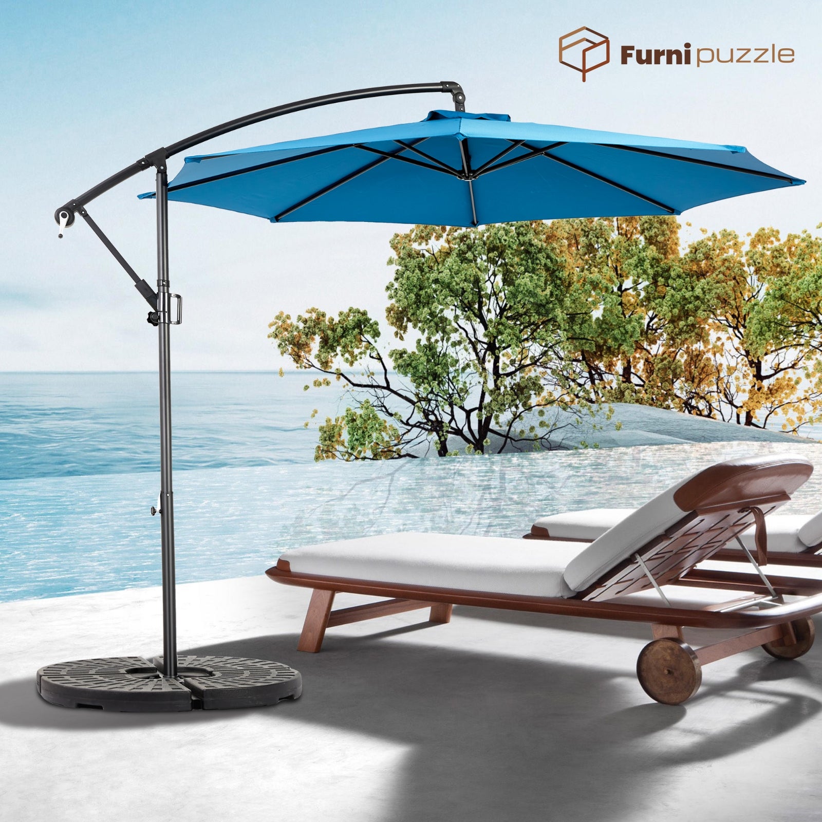 Furnipuzzle Patio Offset Umbrella Hanging Cantilever Umbrella
