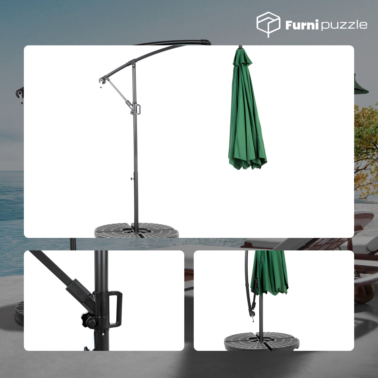 Furnipuzzle Patio Offset Umbrella Hanging Cantilever Umbrella
