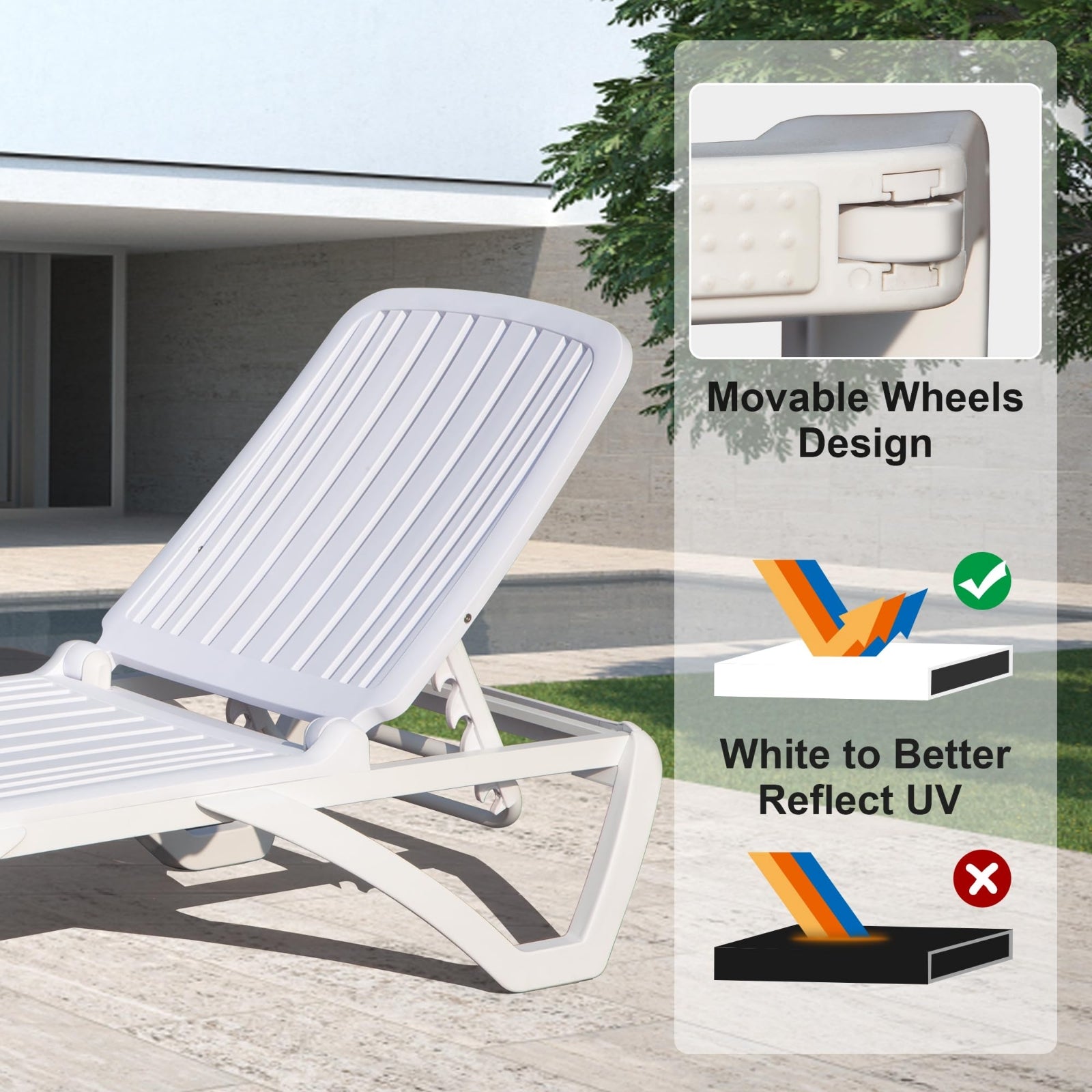 Furnipuzzle Outdoor Patio Chaise Lounge Chair for Beach Deck Lawn Poolside