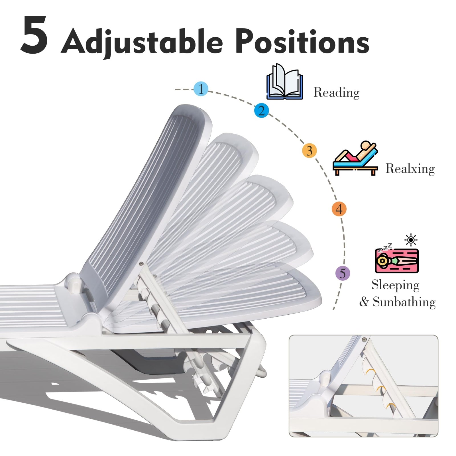 Furnipuzzle Outdoor Patio Chaise Lounge Chair for Beach Deck Lawn Poolside