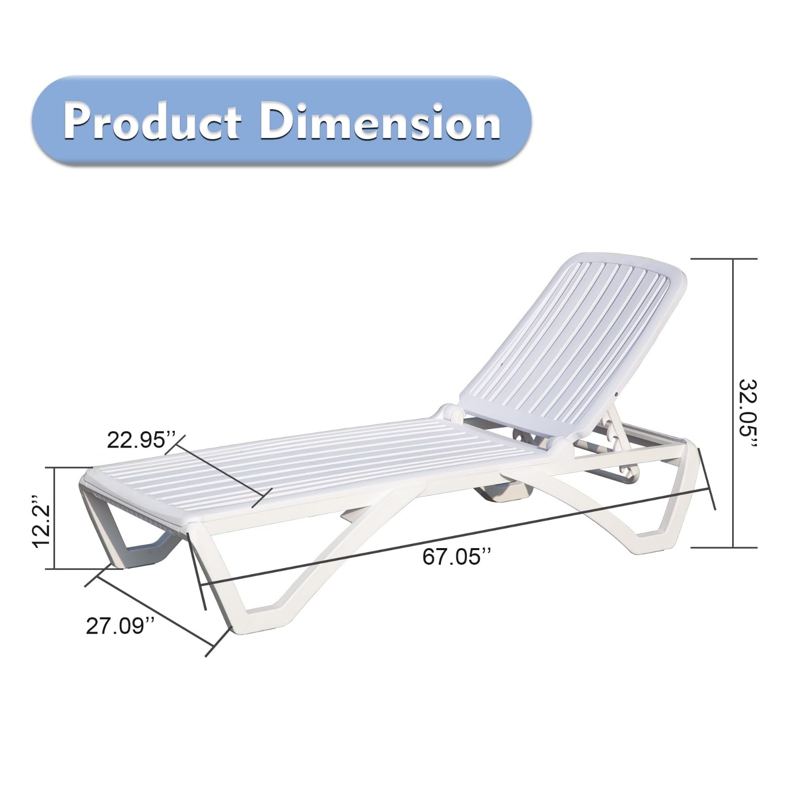 Furnipuzzle Outdoor Patio Chaise Lounge Chair for Beach Deck Lawn Poolside