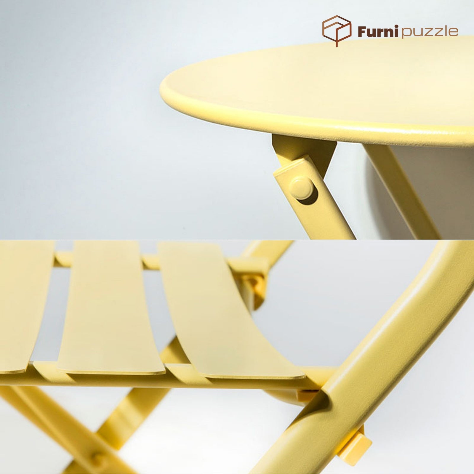 Furnipuzzle Garden Patio Foldable Round Table 3 Piece Set of Foldable Patio Table and Chairs