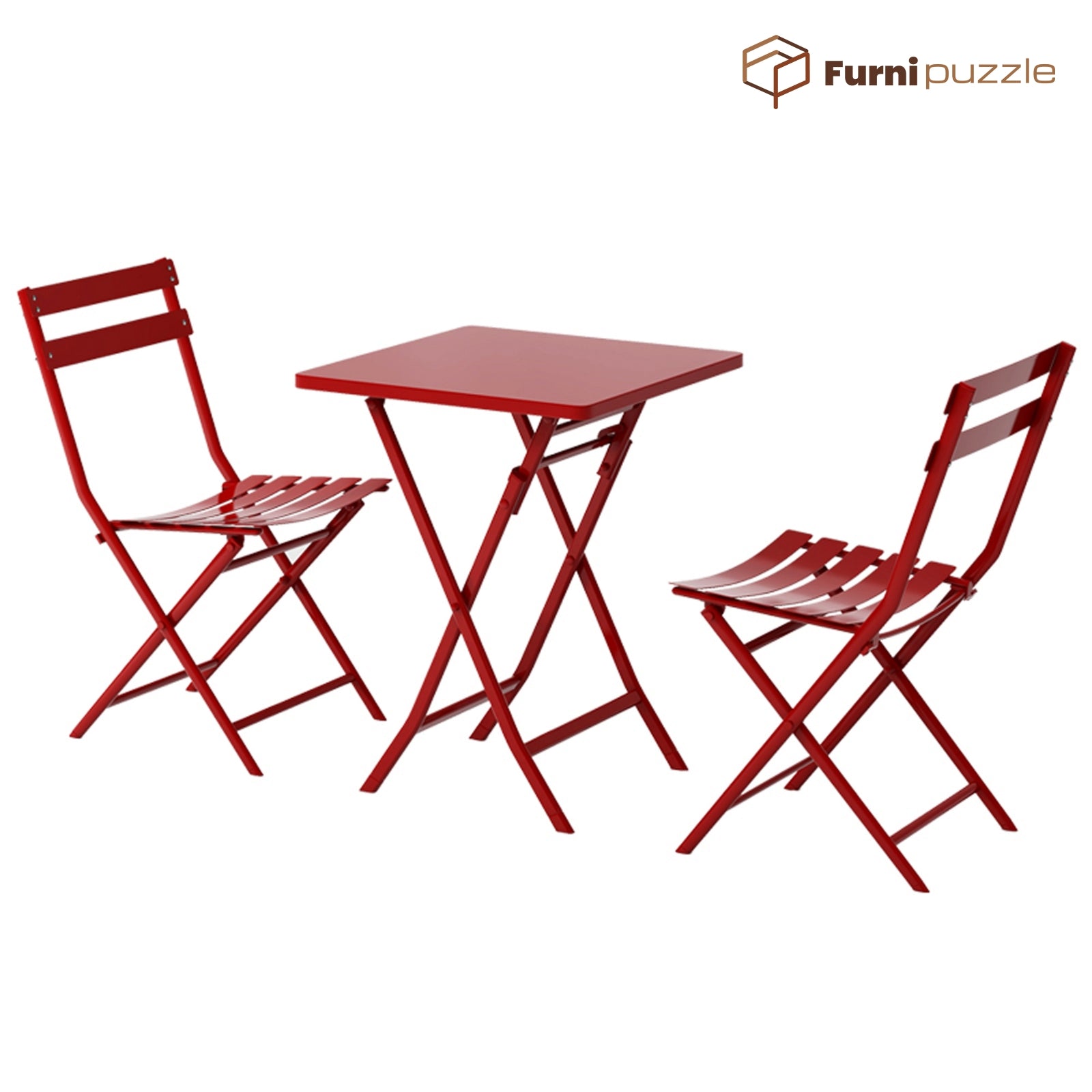 Furnipuzzle Garden Patio Foldable Round Table 3 Piece Set of Foldable Patio Table and Chairs