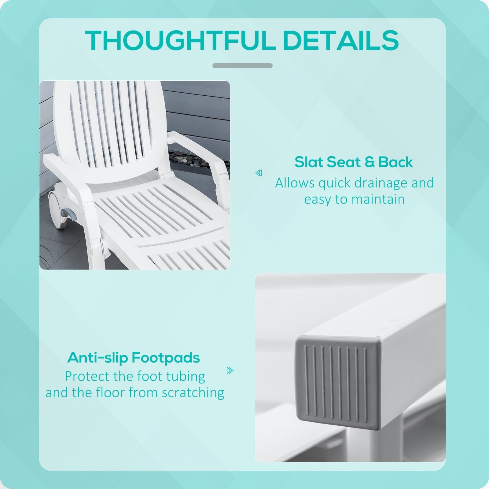 Furnipuzzle Lounge Chair Chaise Adjustable Recliner Plastic Recliner Lightweight Waterproof