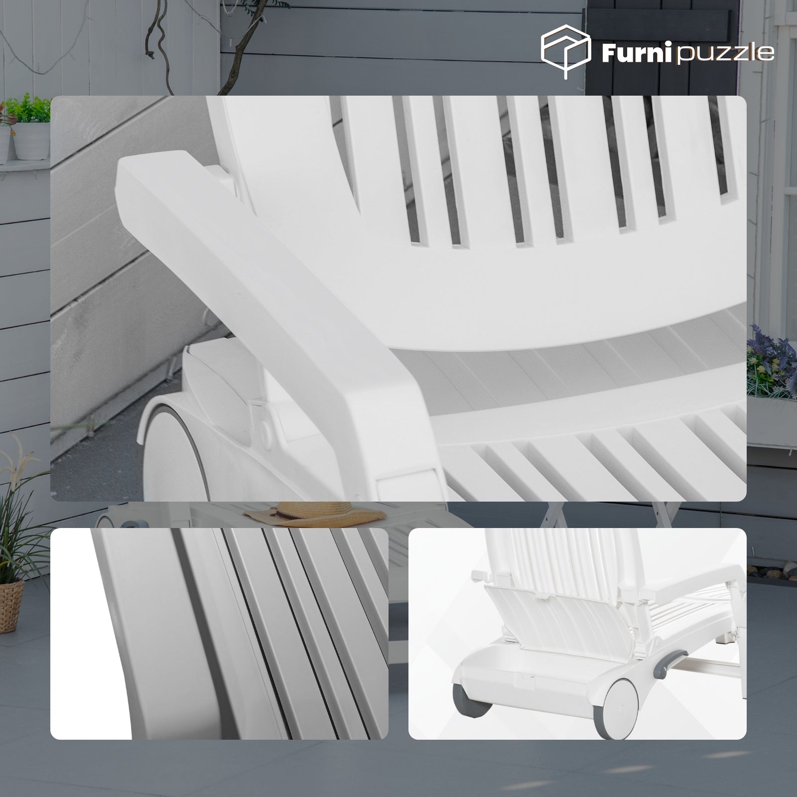 Furnipuzzle Lounge Chair Chaise Adjustable Recliner Plastic Recliner Lightweight Waterproof