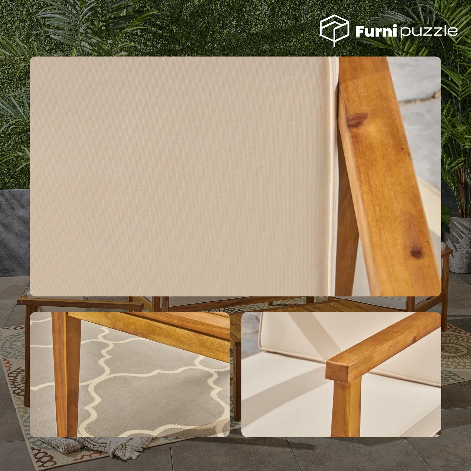 Furnipuzzle Patio Furniture 4-Seater Sectional Sofa Set with Coffee Table