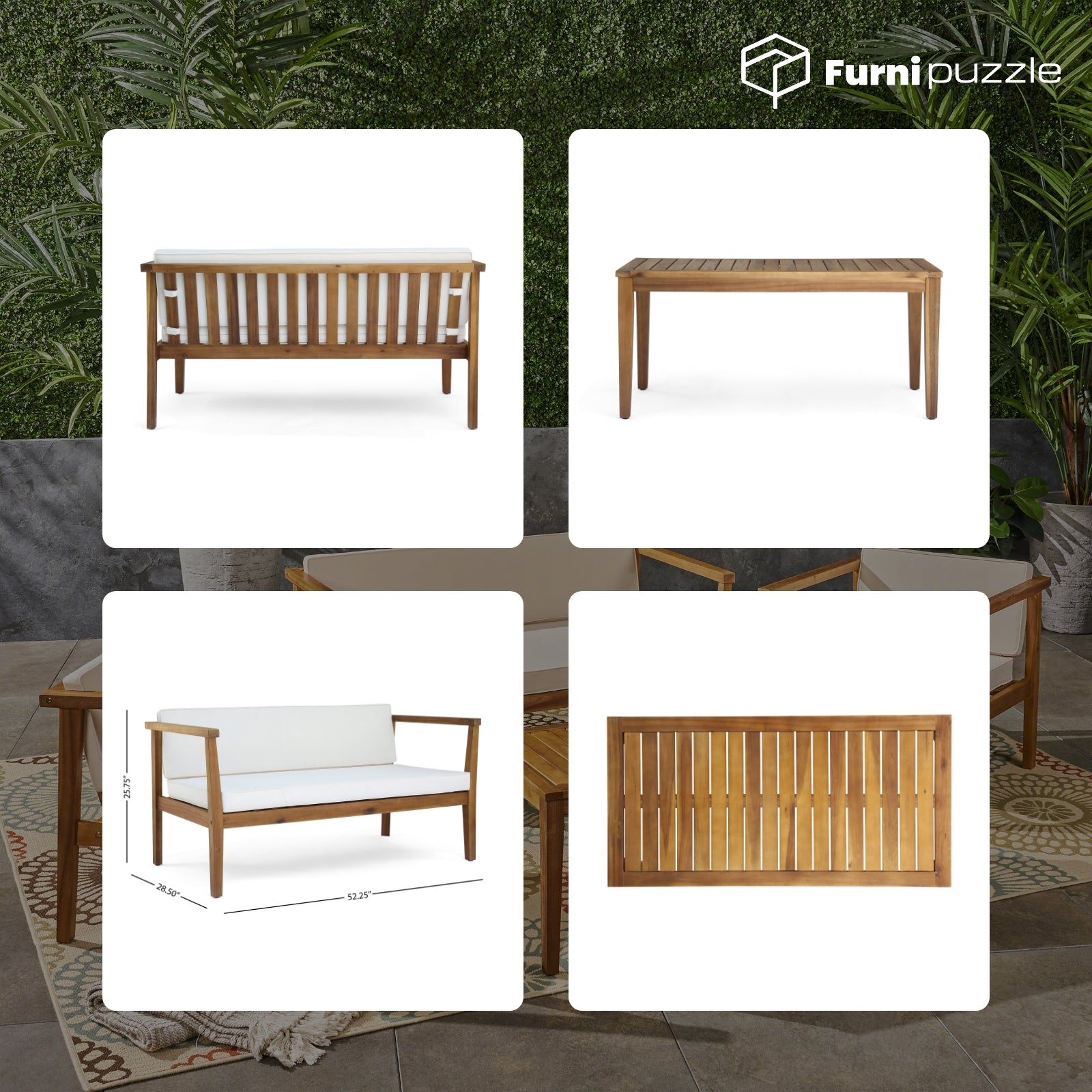 Furnipuzzle Patio Furniture 4-Seater Sectional Sofa Set with Coffee Table