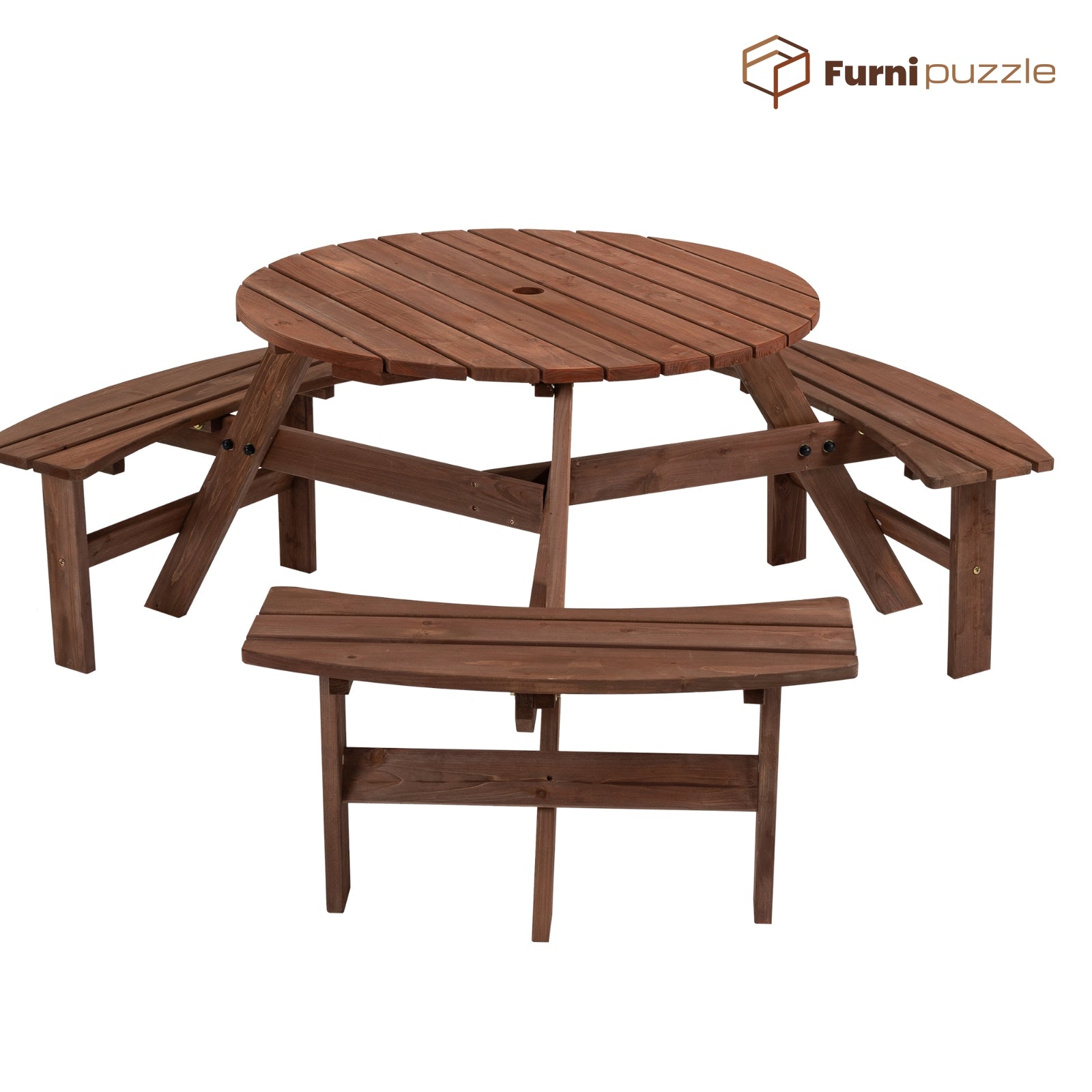 Furnipuzzle 6-Person Wooden Picnic Table Outdoor Camping Dining Round Table Set