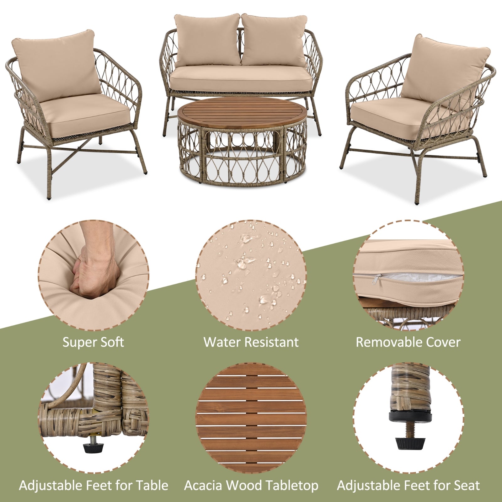 Furnipuzzle Gothic Style Outdoor Seating Combo - Brown Wicker Design for Courtyard and Backyard Use