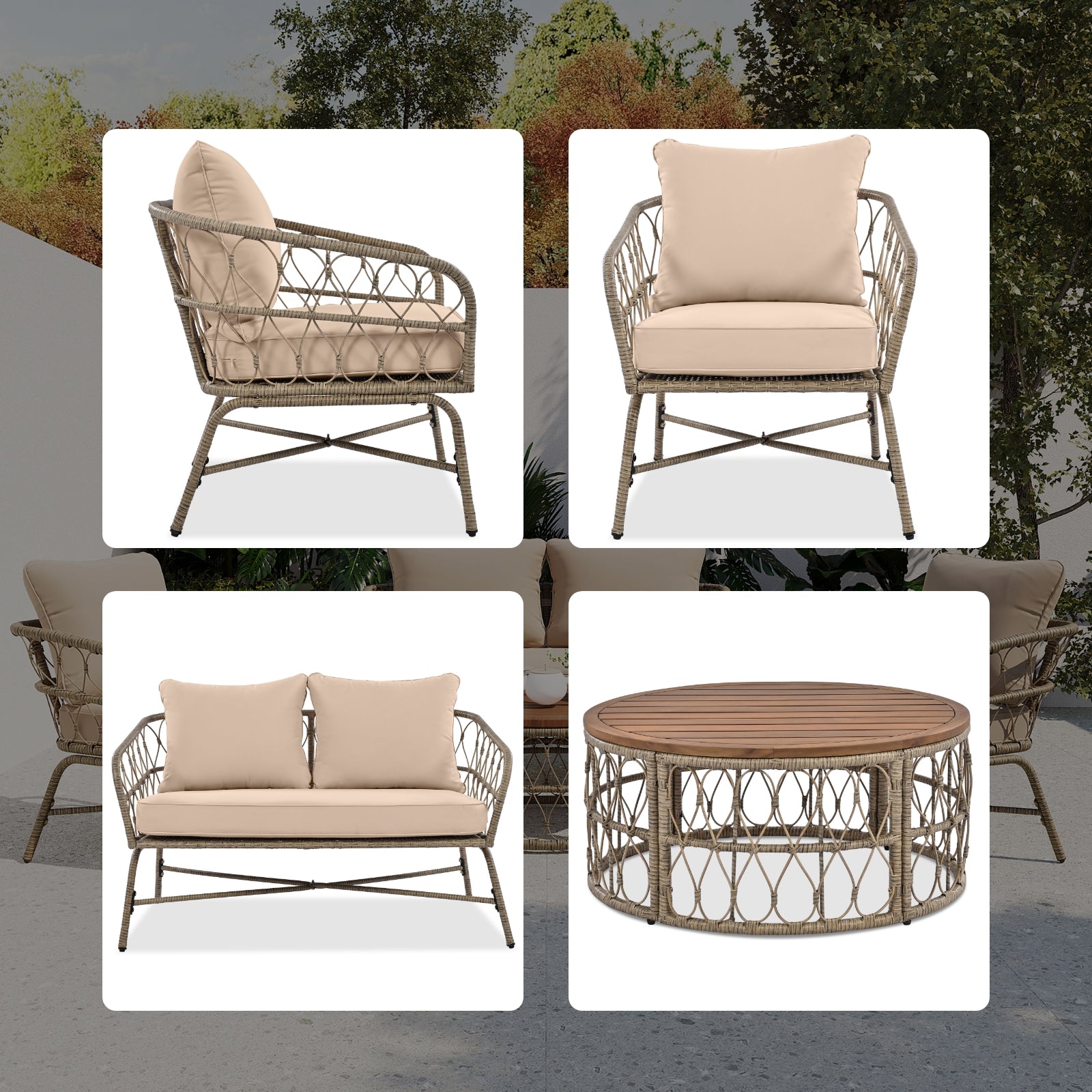 Furnipuzzle Gothic Style Outdoor Seating Combo - Brown Wicker Design for Courtyard and Backyard Use