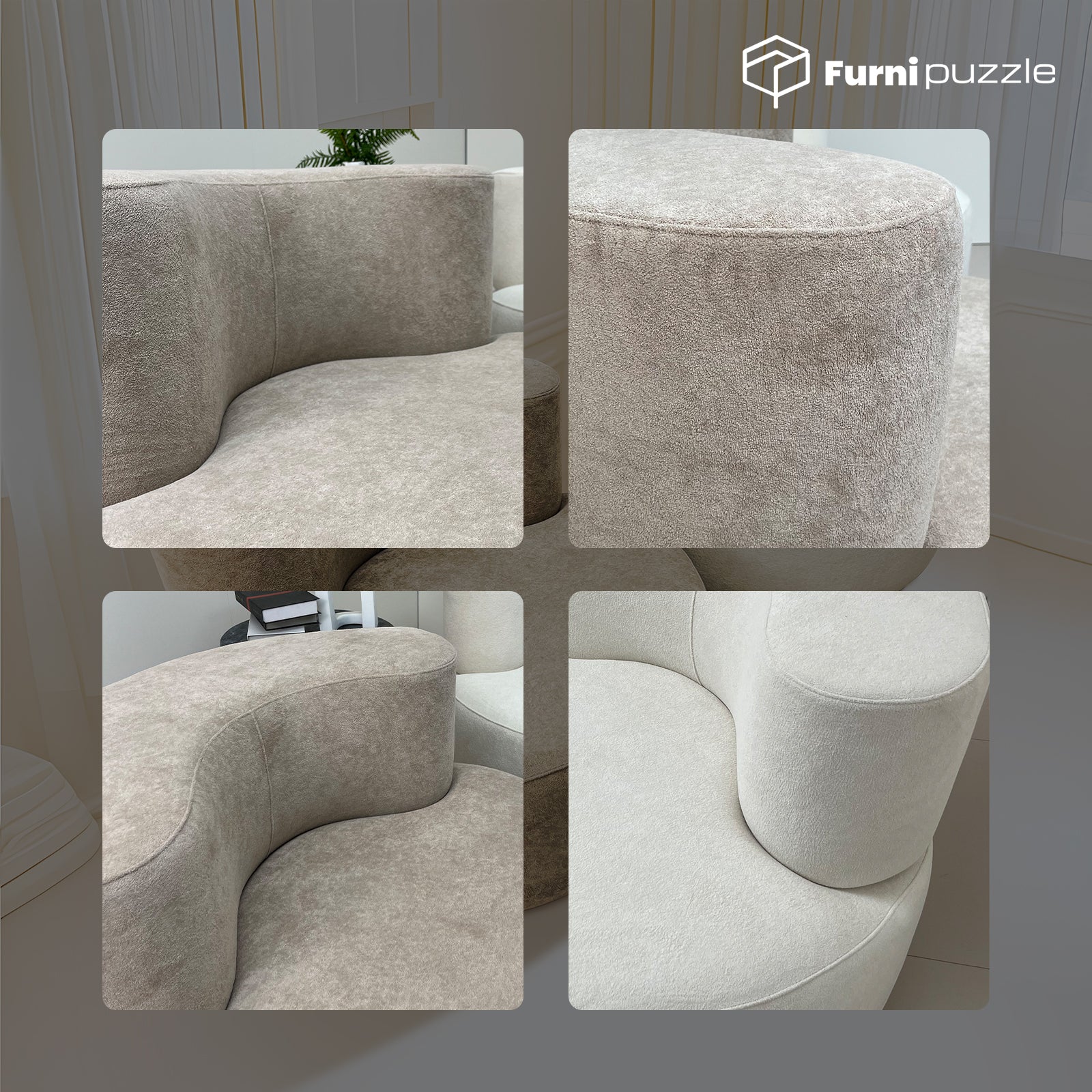 Furnipuzzle Large Sofa Curved Modular Sofa 3 Seater Sofa for Small Living Room