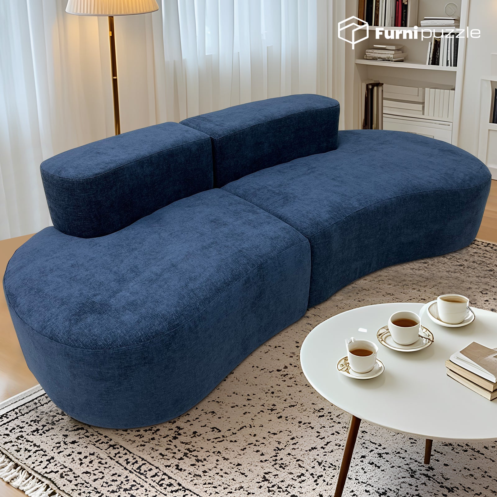 Furnipuzzle Large Sofa Curved Modular Sofa 3 Seater Sofa for Small Living Room