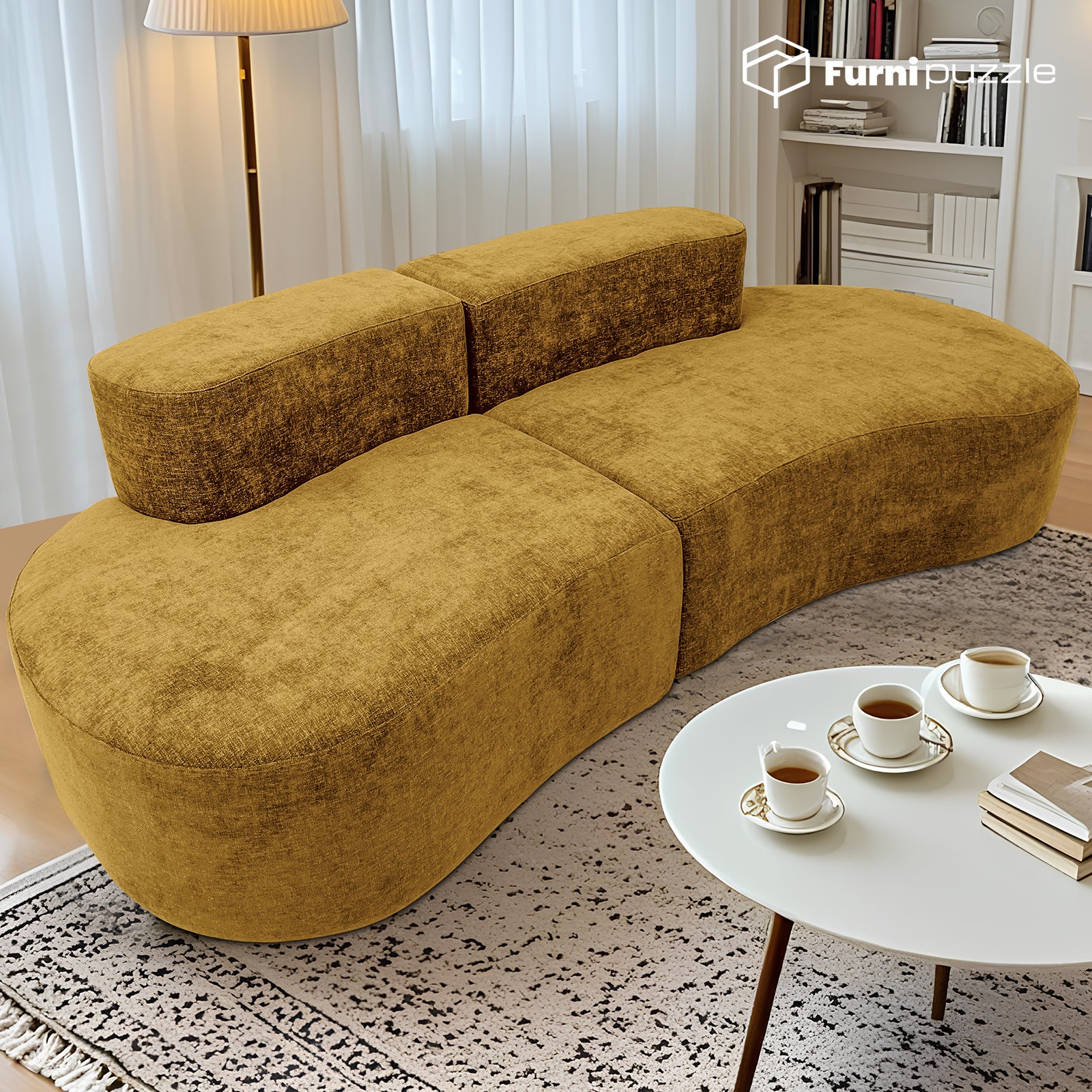 Furnipuzzle Large Sofa Curved Modular Sofa 3 Seater Sofa for Small Living Room