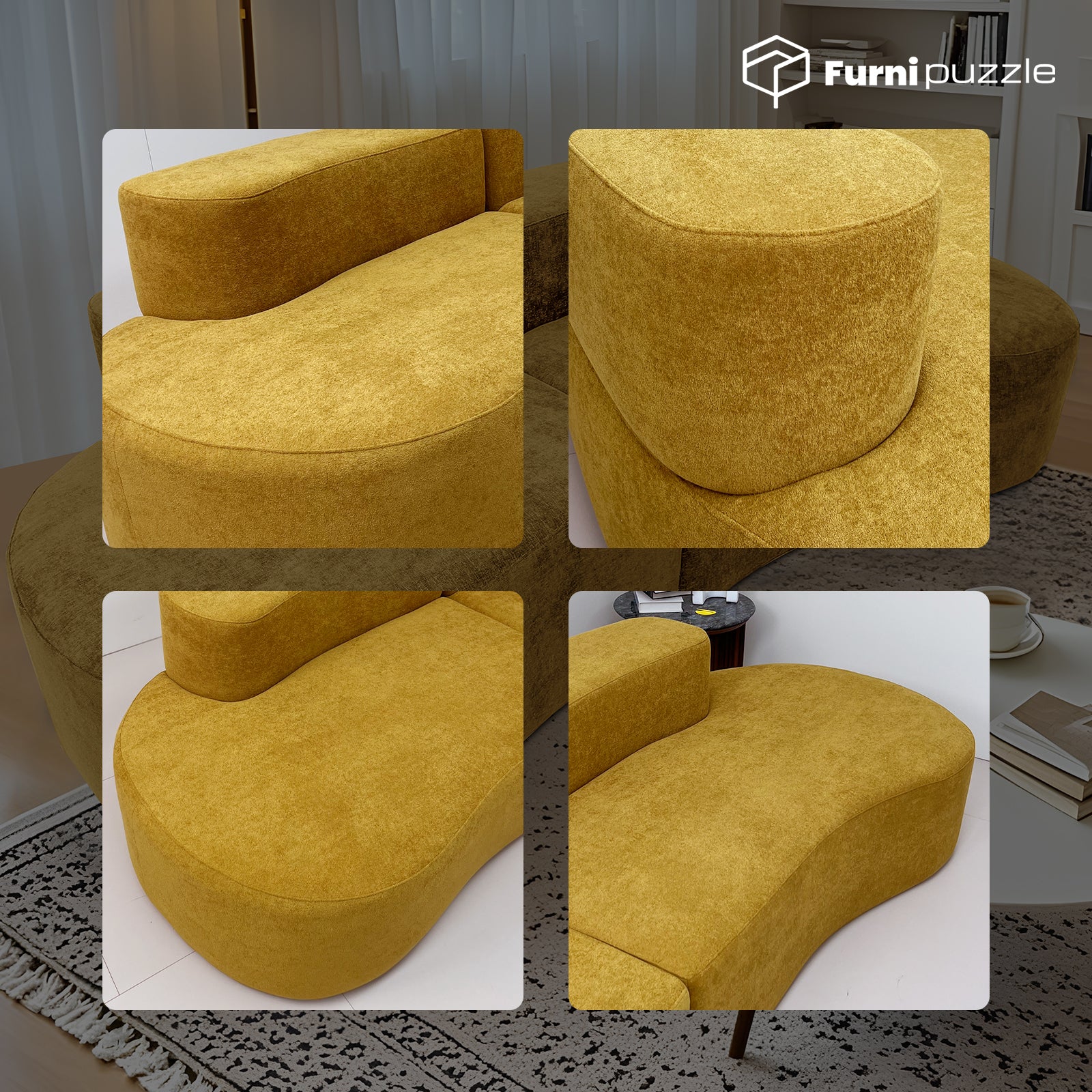 Furnipuzzle Large Sofa Curved Modular Sofa 3 Seater Sofa for Small Living Room