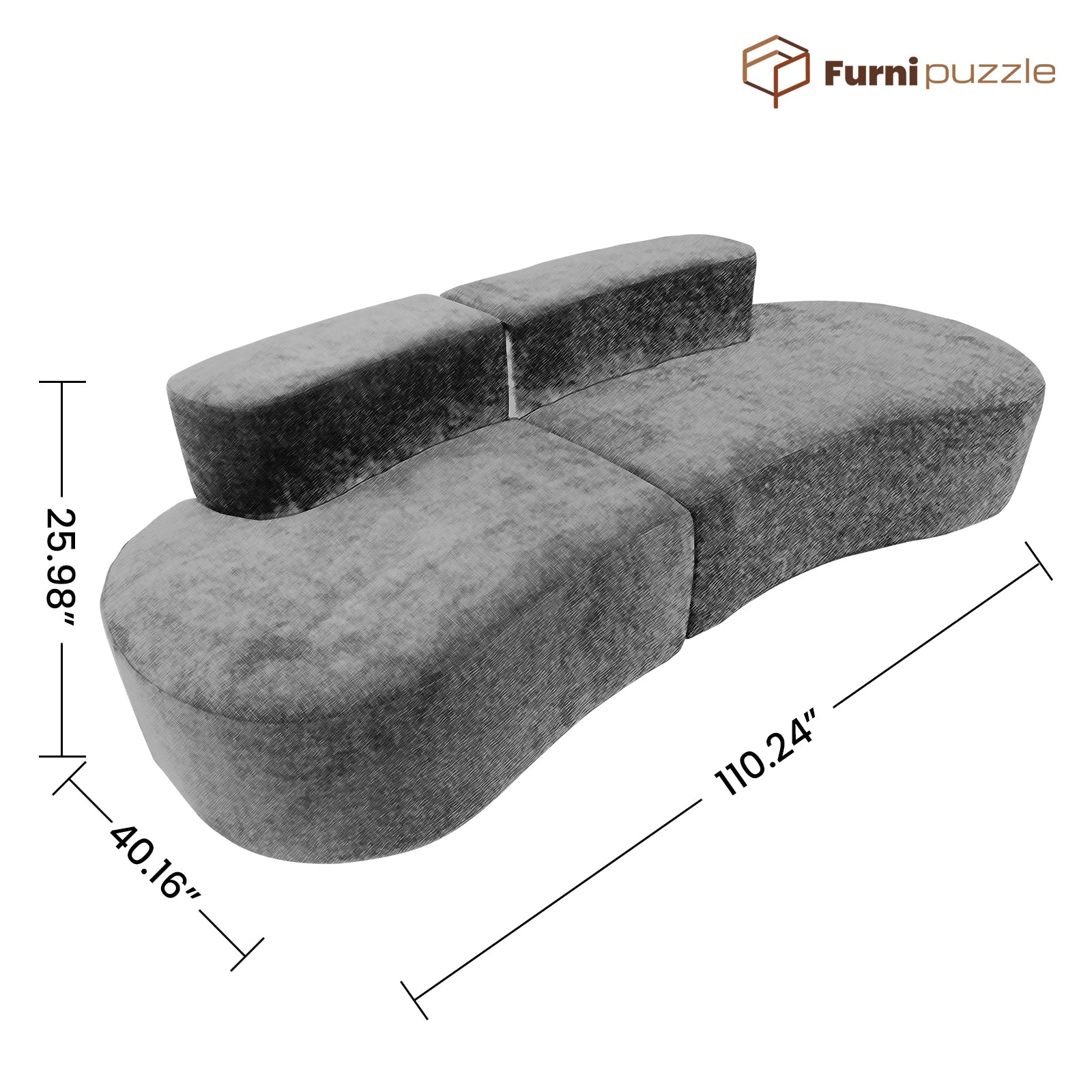 Furnipuzzle Large Sofa Curved Modular Sofa 3 Seater Sofa for Small Living Room