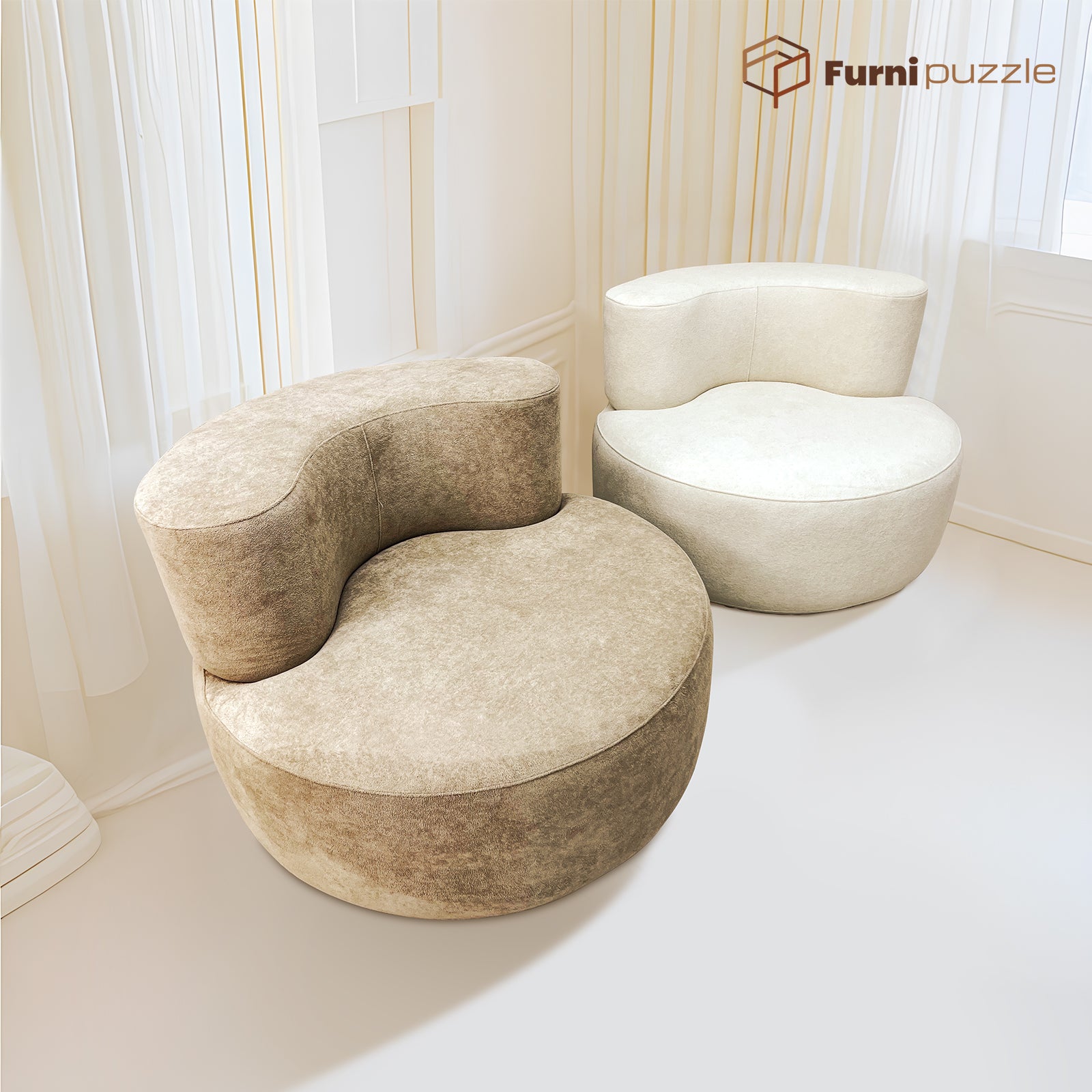 Furnipuzzle Large Sofa Curved Modular Sofa 3 Seater Sofa for Small Living Room