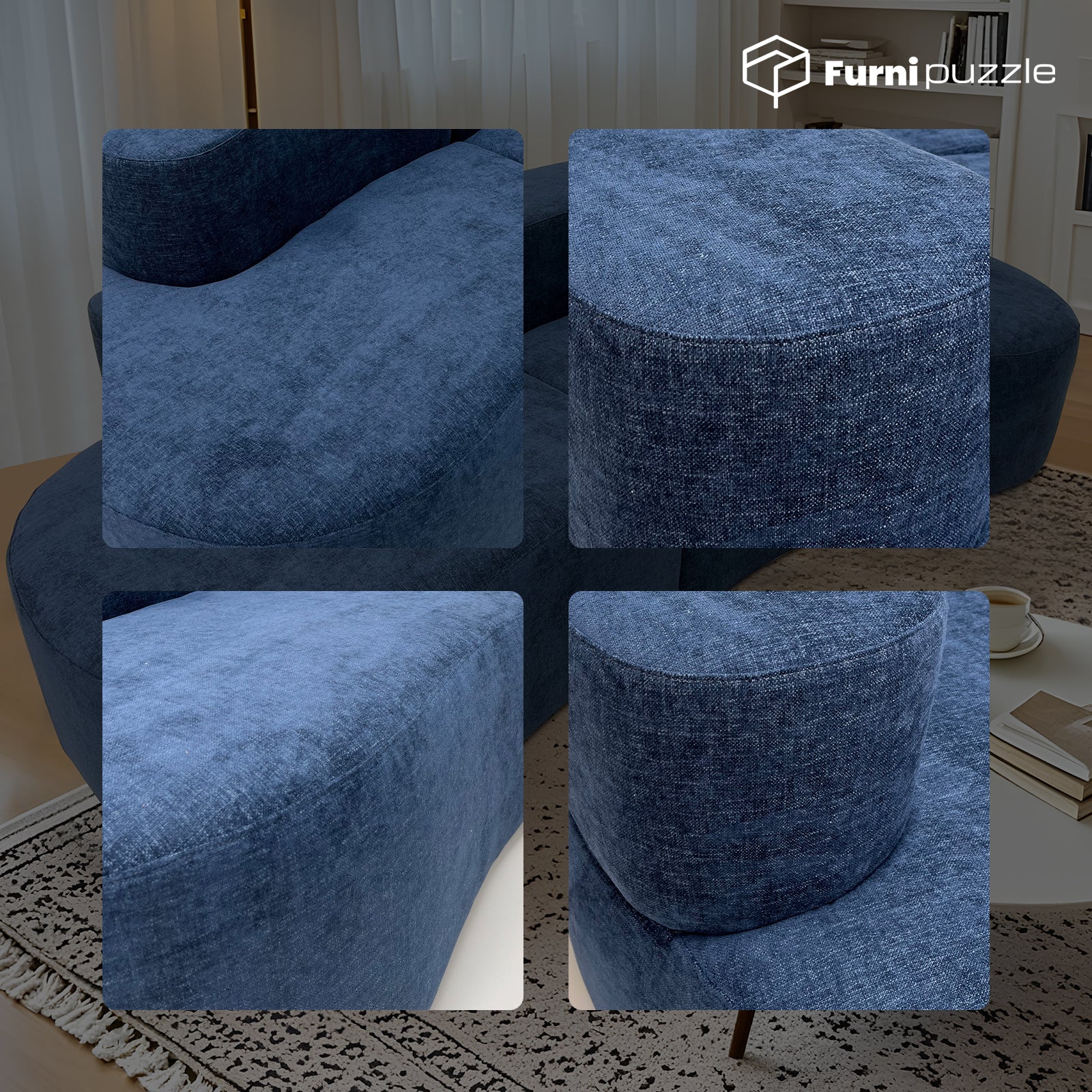 Furnipuzzle Large Sofa Curved Modular Sofa 3 Seater Sofa for Small Living Room