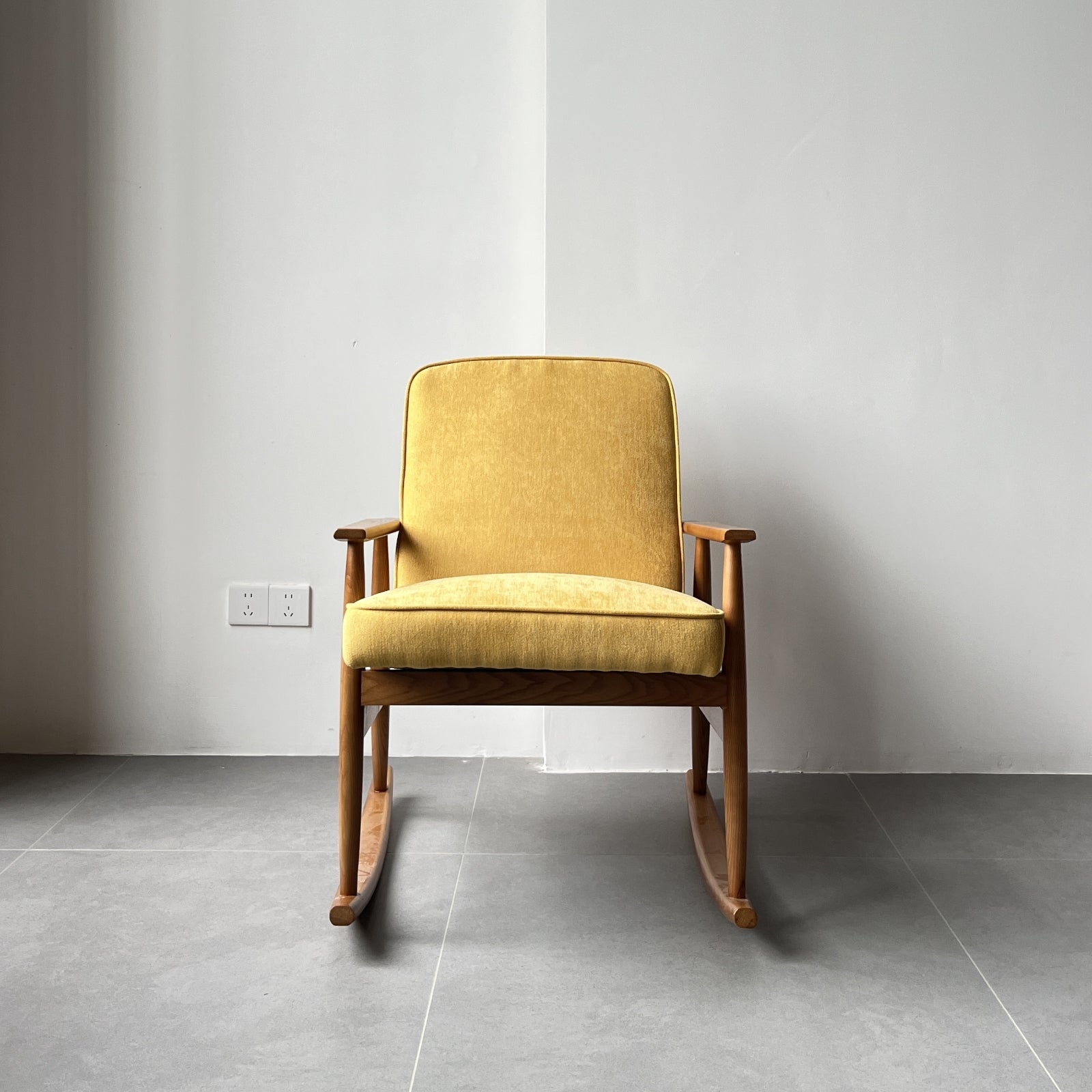 Furnipuzzle Scandinavian White Ash Wood Fabric Rocking Chair - Assemble-Ready