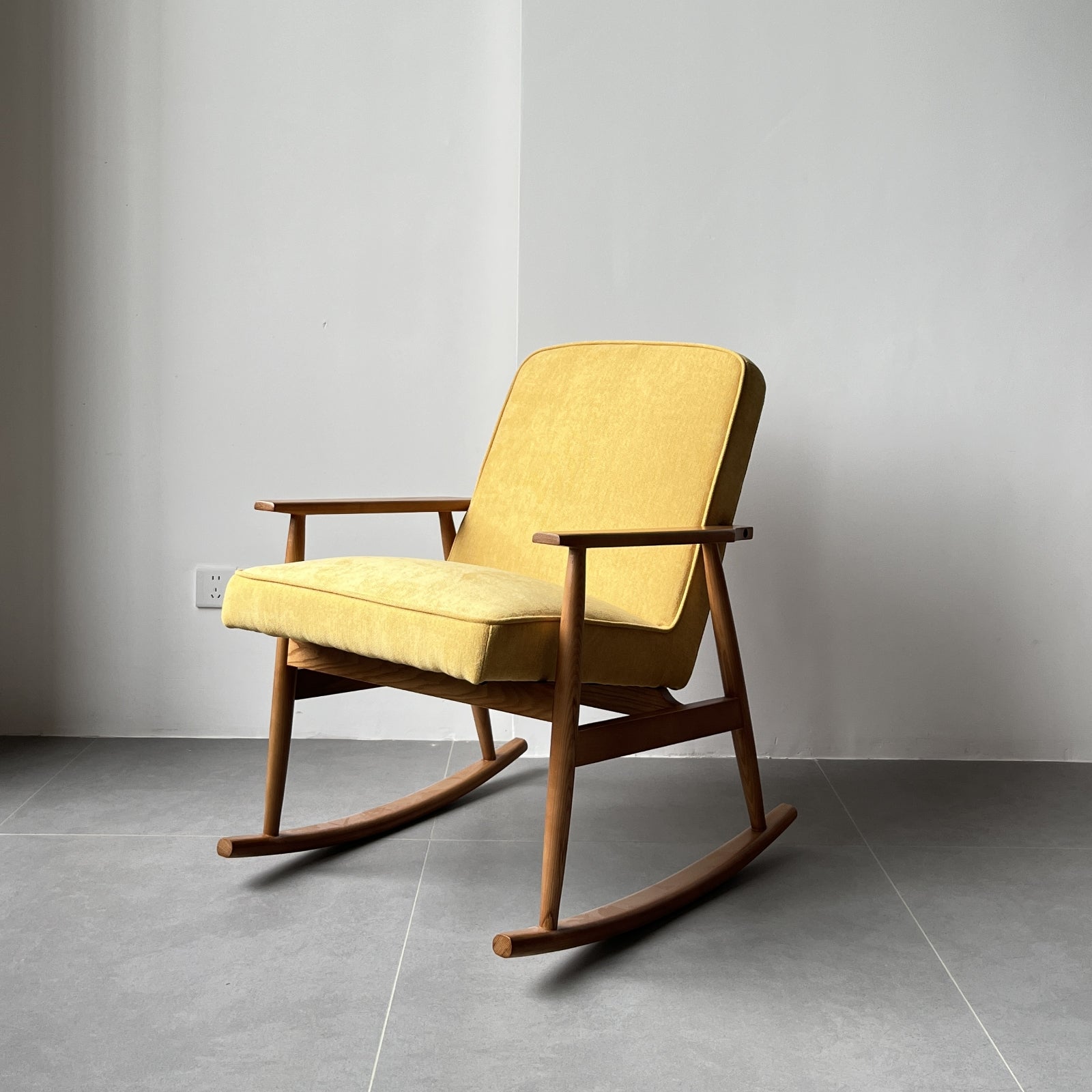 Furnipuzzle Scandinavian White Ash Wood Fabric Rocking Chair - Assemble-Ready