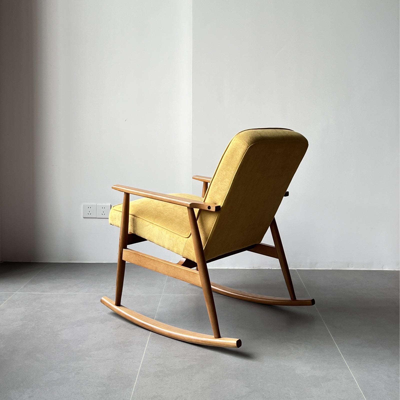 Furnipuzzle Scandinavian White Ash Wood Fabric Rocking Chair - Assemble-Ready