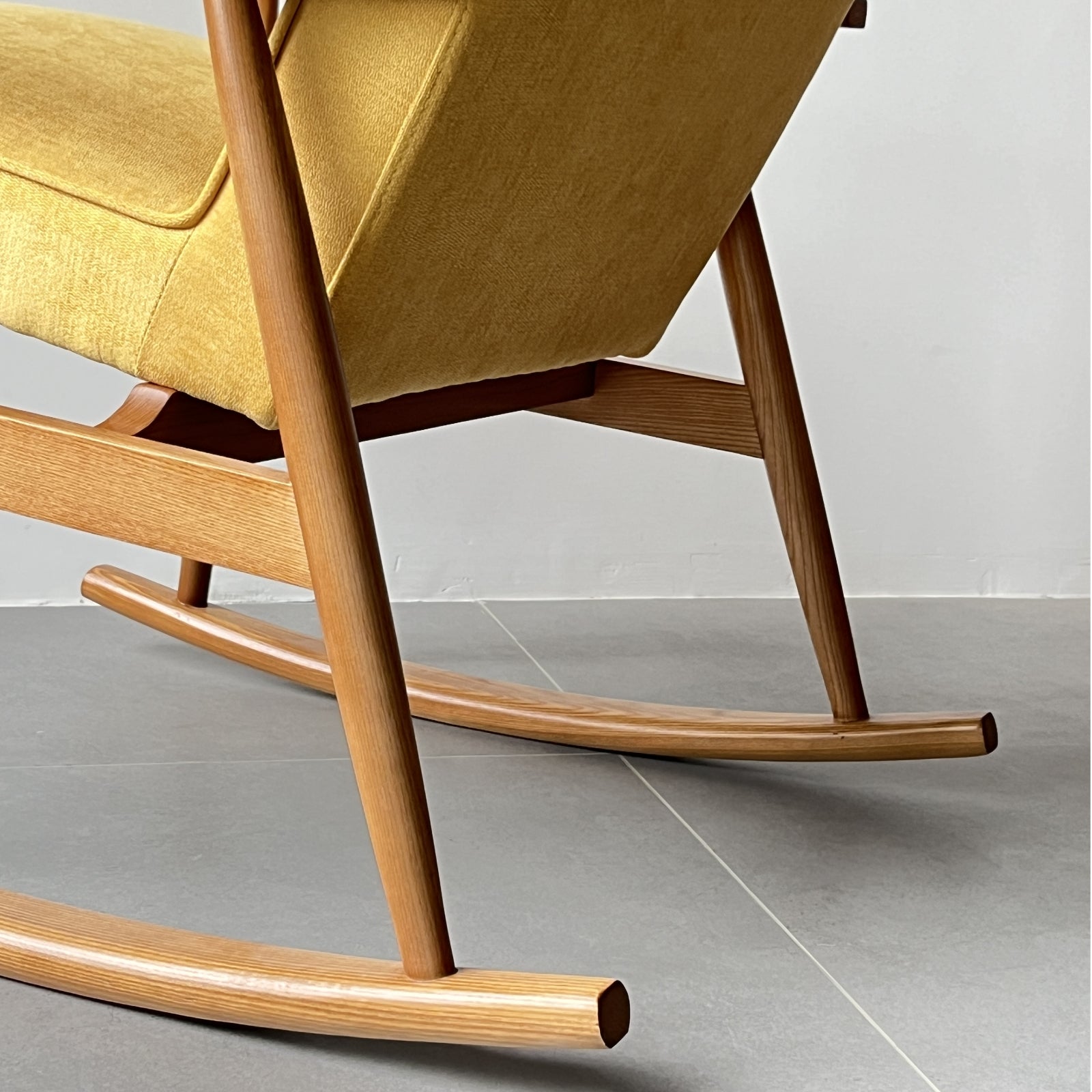 Furnipuzzle Scandinavian White Ash Wood Fabric Rocking Chair - Assemble-Ready