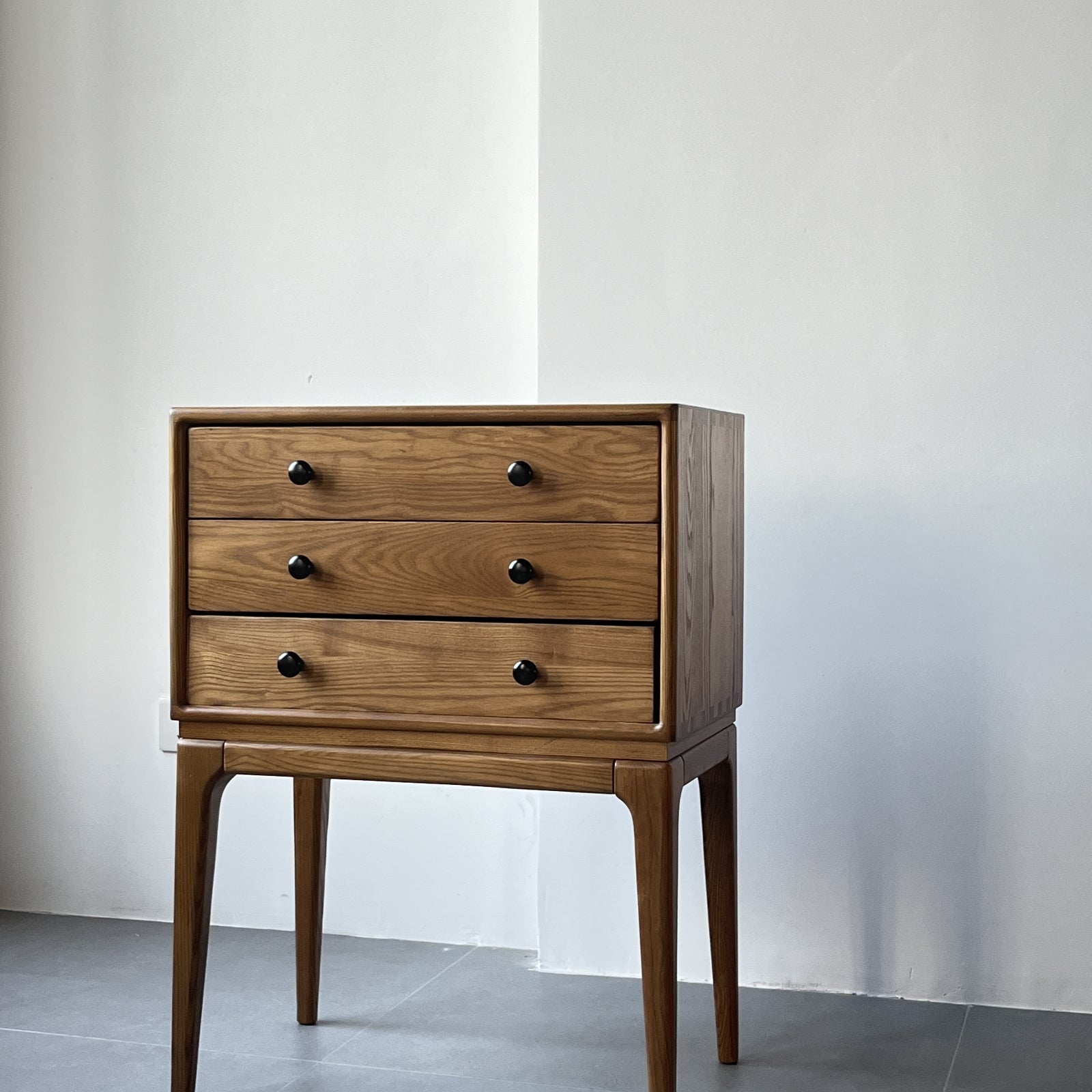 Furnipuzzle Scandinavian White Ash Wood Side Cabinet - Assemble-Ready Minimalist Design