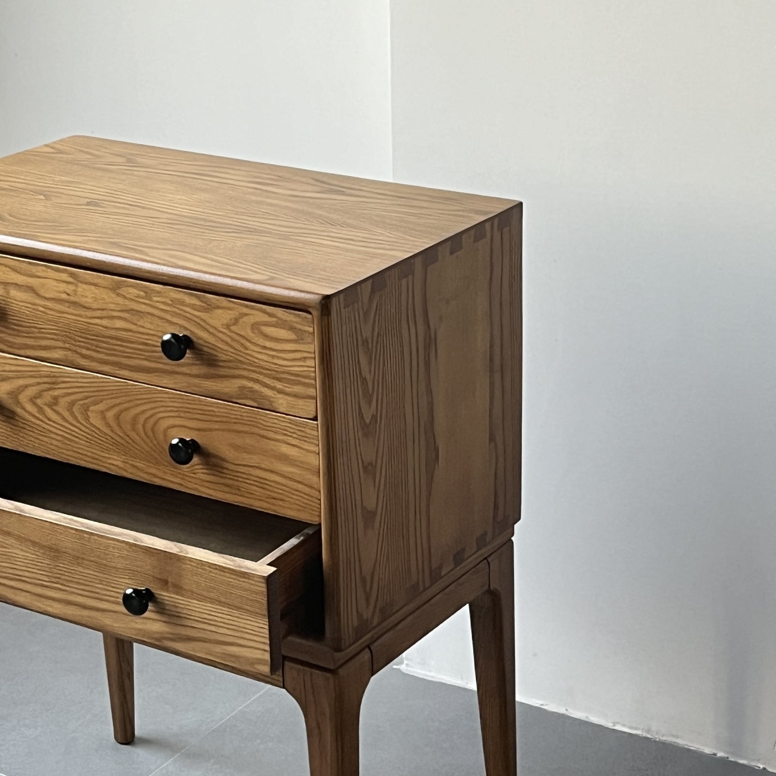 Furnipuzzle Scandinavian White Ash Wood Side Cabinet - Assemble-Ready Minimalist Design