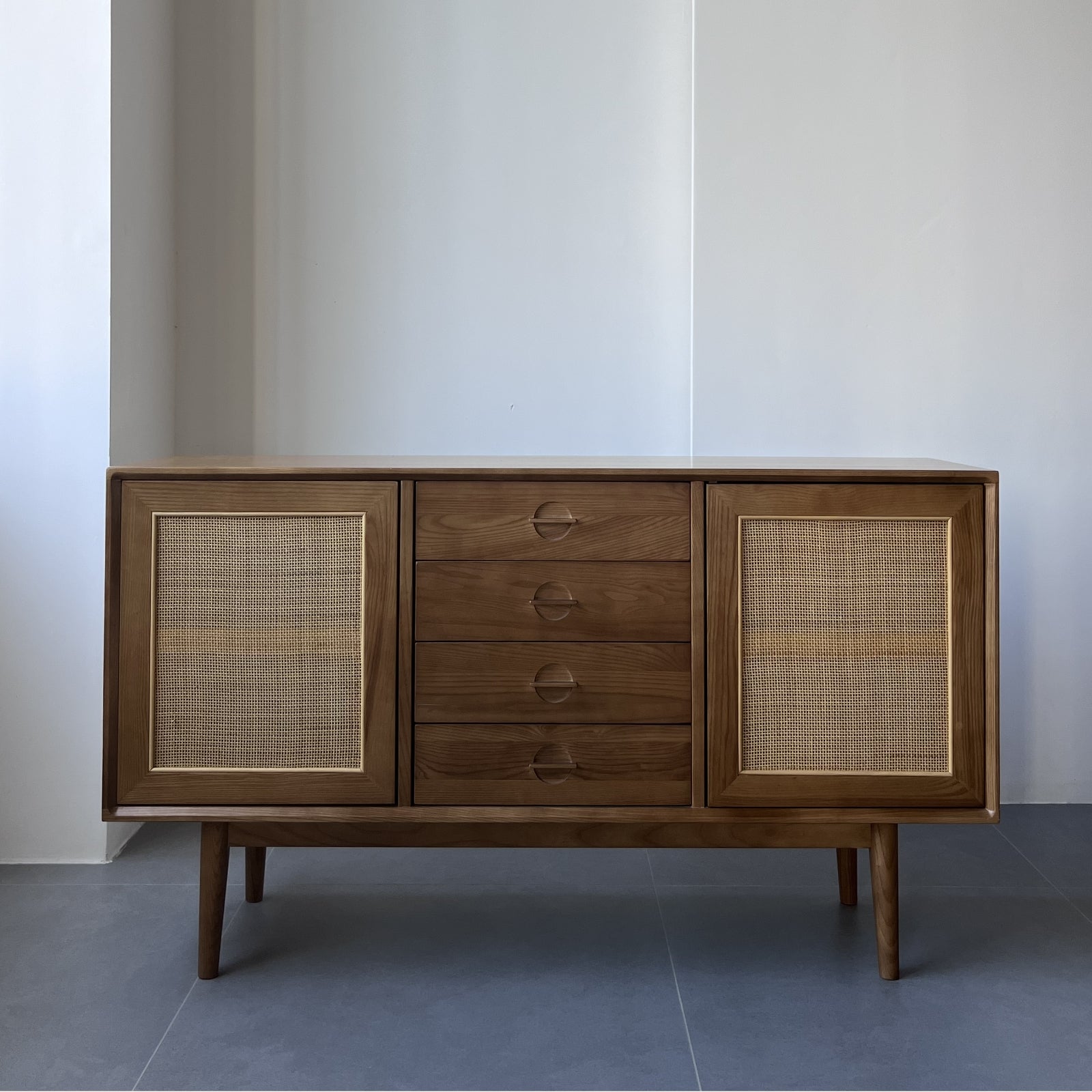 Furnipuzzle Scandinavian White Ash Wood Sideboard - Assemble-Ready Minimalist Design for Living Room and Apartment Use