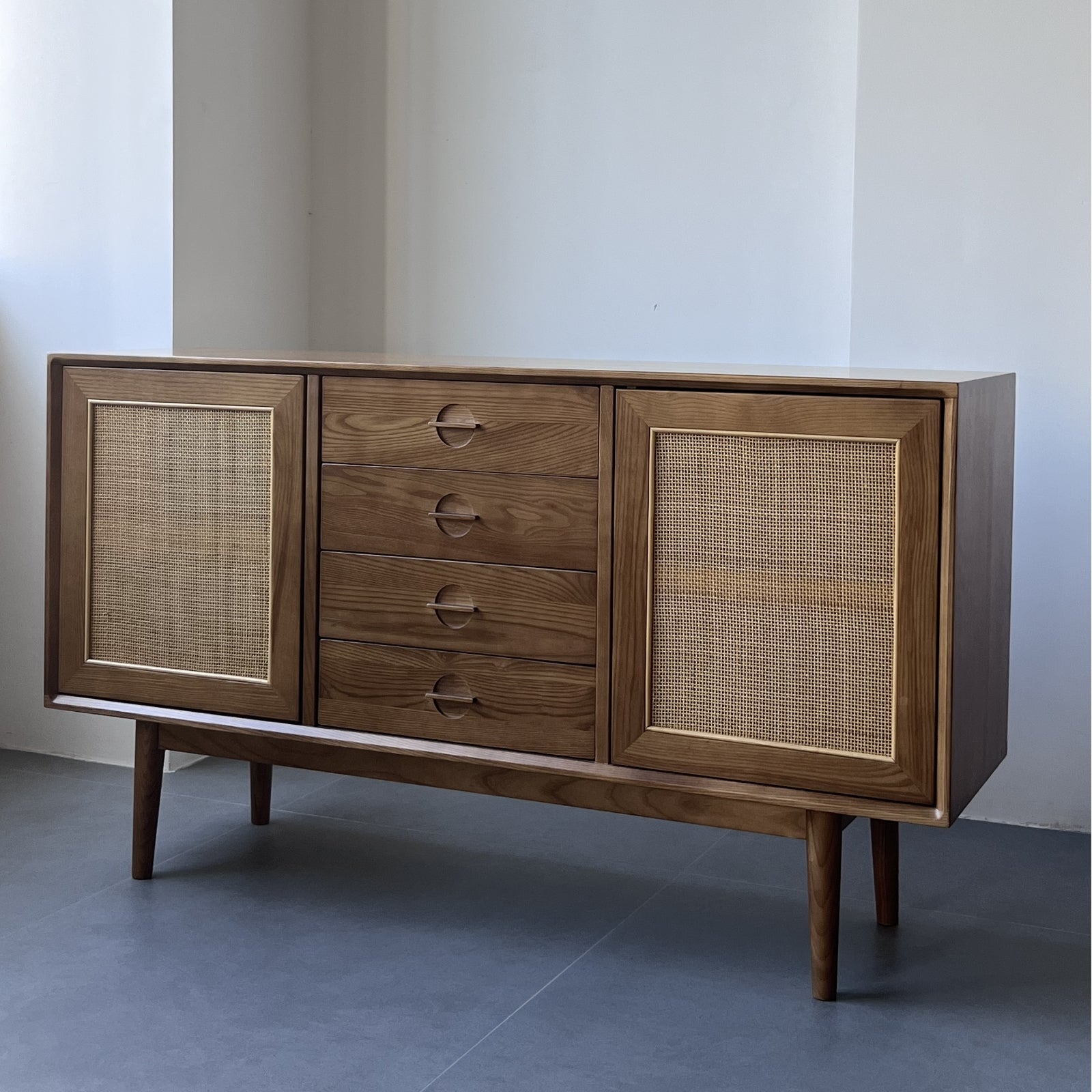 Furnipuzzle Scandinavian White Ash Wood Sideboard - Assemble-Ready Minimalist Design for Living Room and Apartment Use