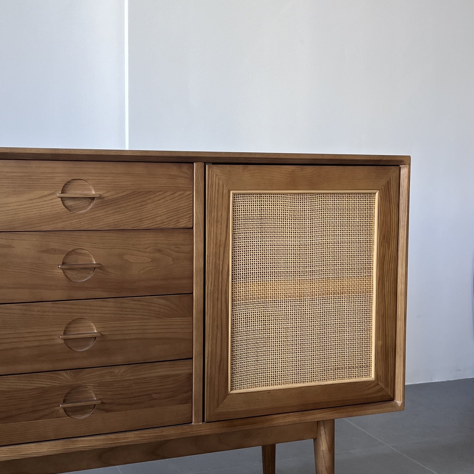 Furnipuzzle Scandinavian White Ash Wood Sideboard - Assemble-Ready Minimalist Design for Living Room and Apartment Use