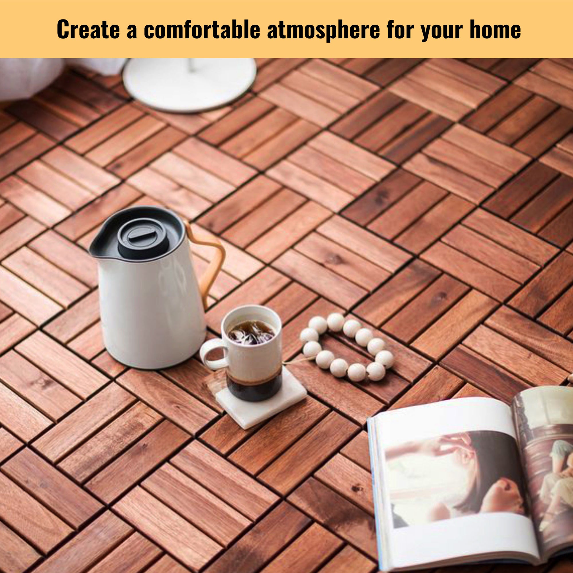 Furnipuzzle Outdoor Solid Wood DIY 12"x12" Flat - laying Flooring(Dark wood grain)