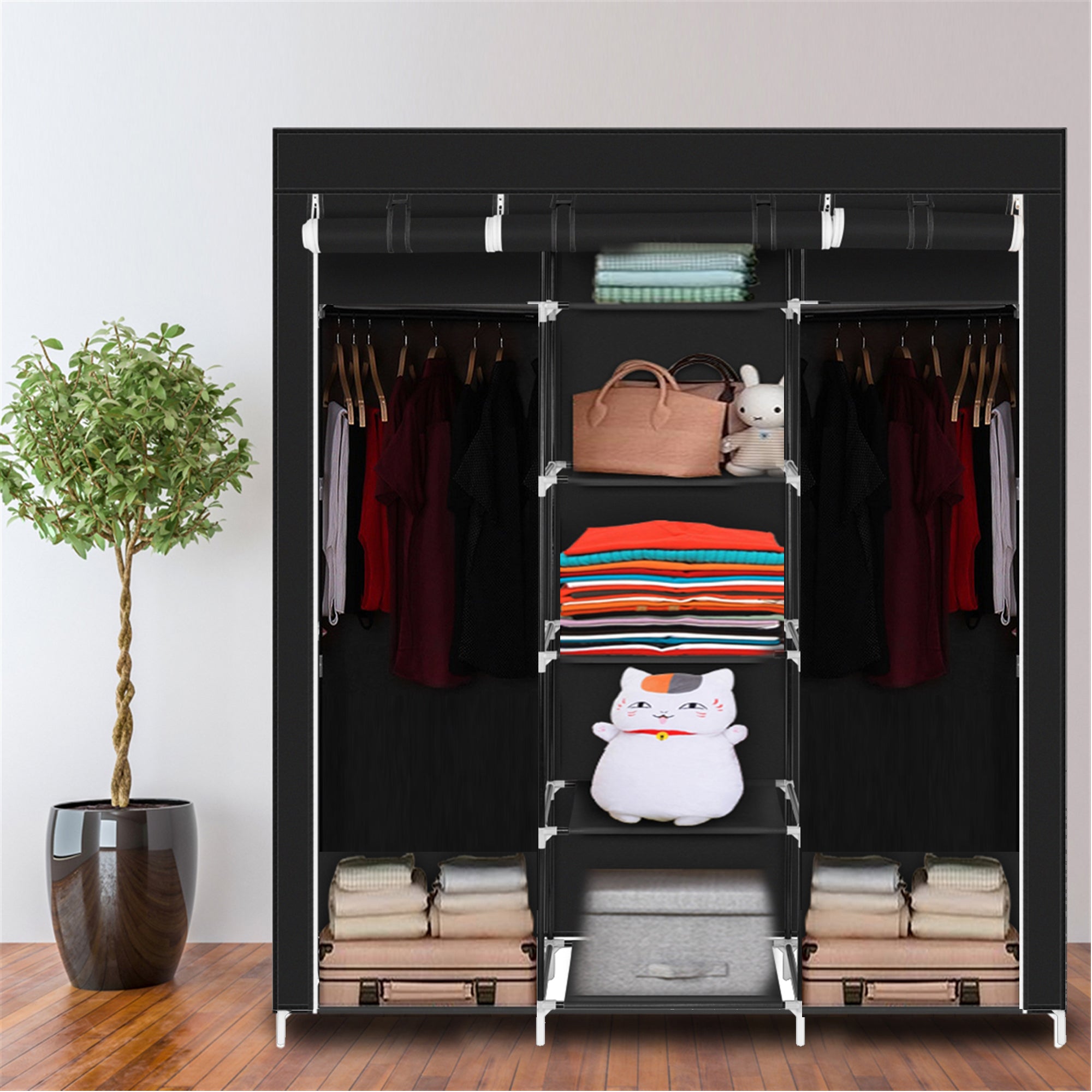 Furnipuzzle Portable wardrobe storage organizer. It has a metal hanging rack combined with non - woven fabric, perfect for the bedroom